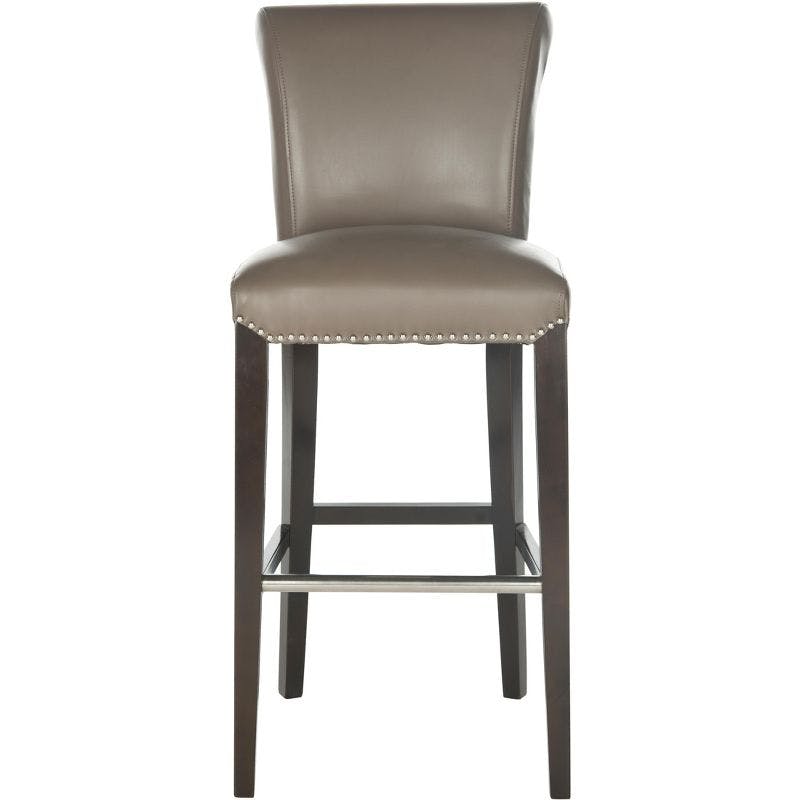 Transitional Gray Leather Bar Stool with Birch Wood Frame