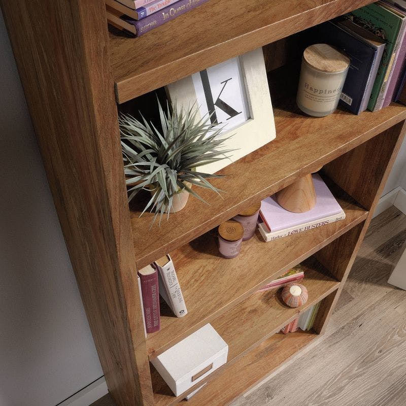 Adjustable White Wood 5-Shelf Bookcase with Lightweight Design