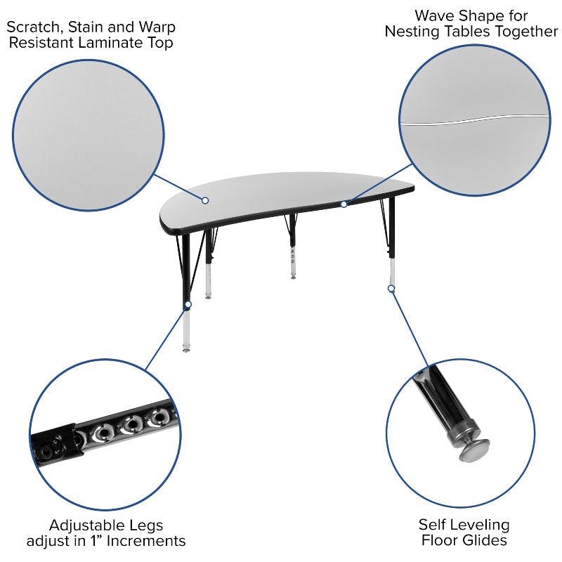 Adjustable Half Circle Wave Grey Laminate Activity Table