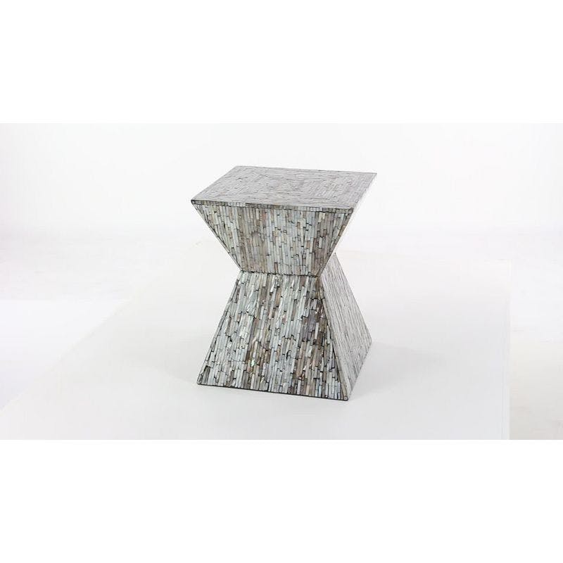 Handcrafted Shell Inlay Wooden Accent Table - Black and Gray