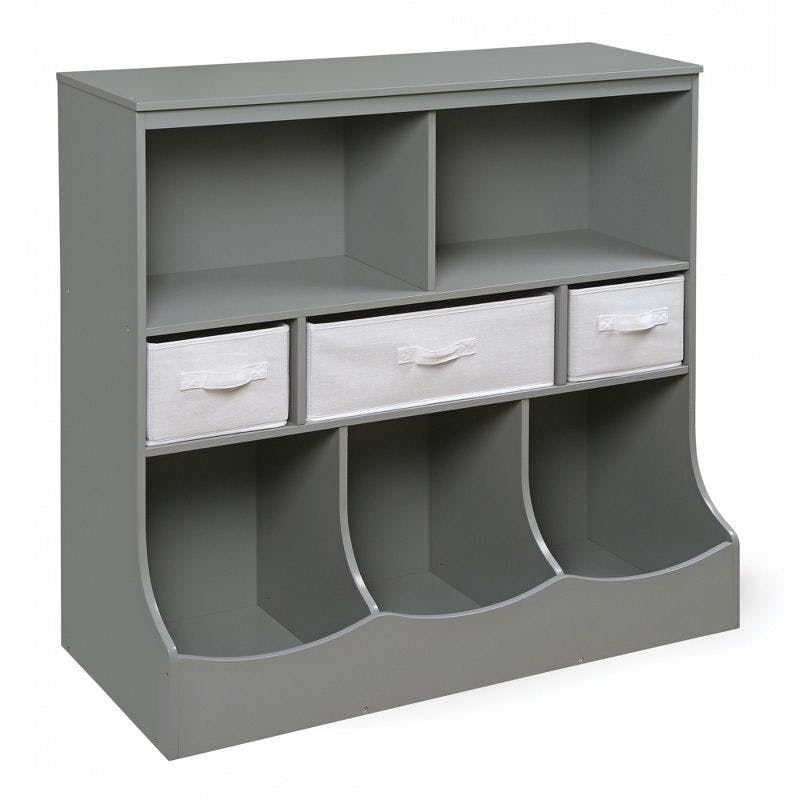 Modern Gray and White Kids Storage Unit with Baskets and Cubes