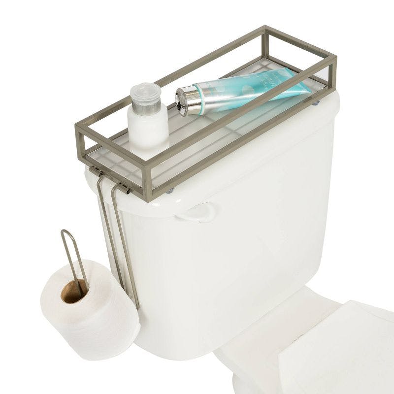 Neutral Angular Metal Wall-Mount Toilet Paper Holder with Storage Tray