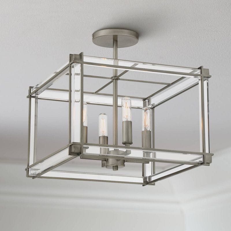 Langen Square Antique Nickel 4-Light Semi-Flush Ceiling Fixture with Clear Acrylic Shades