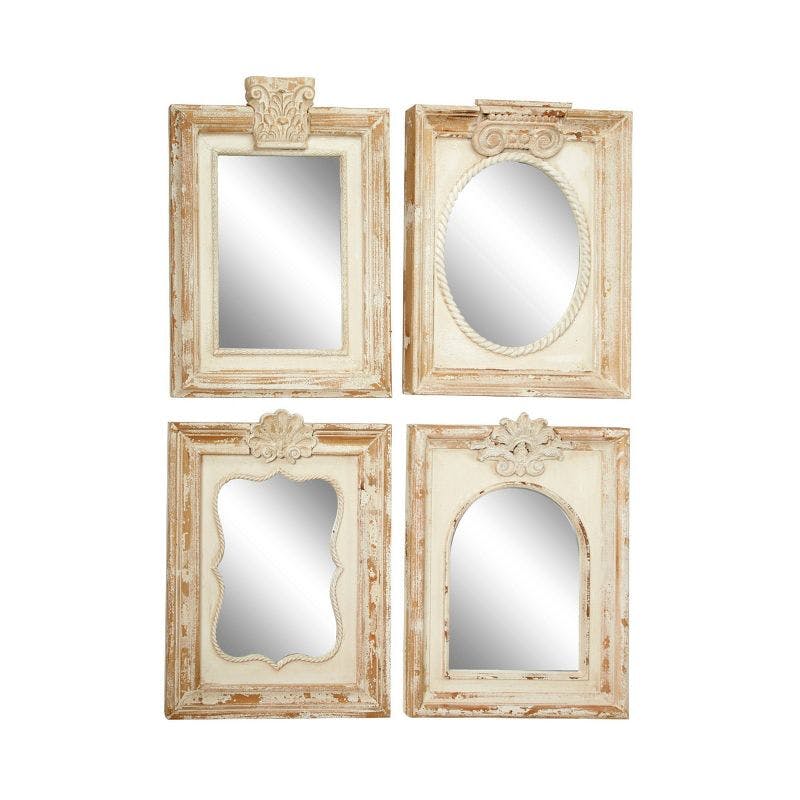 Vintage Acanthus Carved Wood Wall Mirror Set - Brown, 4 Pieces