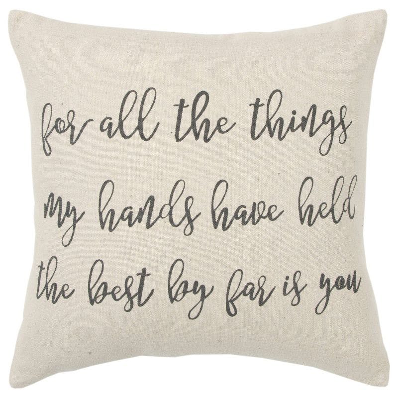 Cherished Sentiments 20" Embroidered Cotton Throw Pillow Cover in Natural and Gray