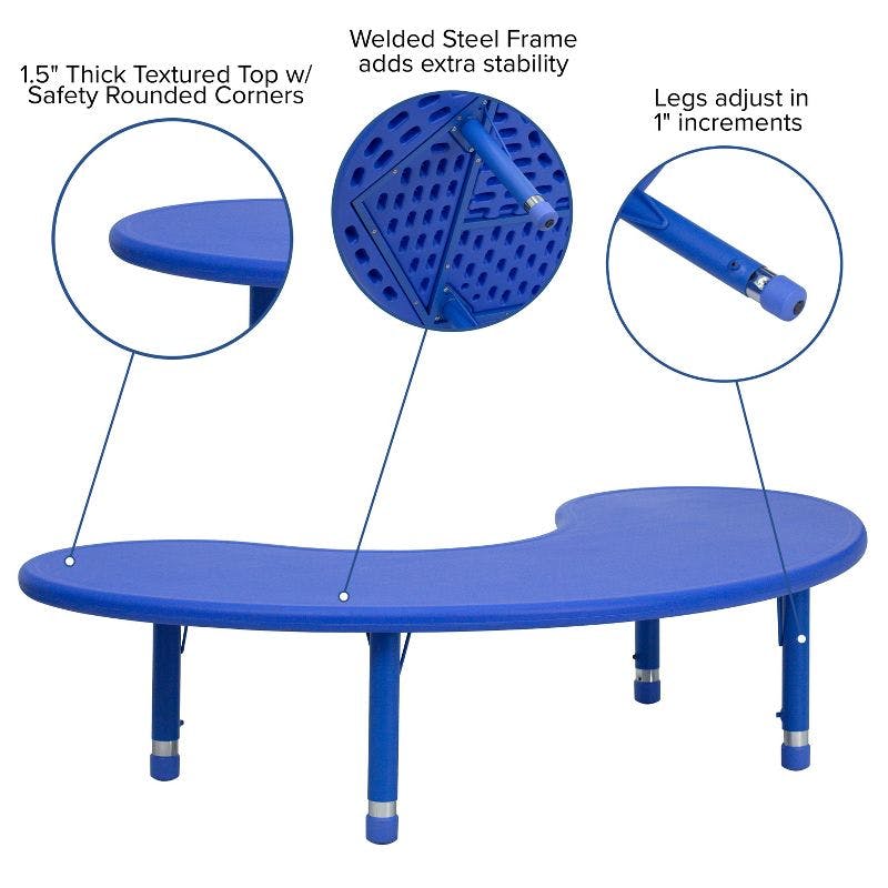 Half-Moon Blue Plastic Adjustable Activity Table for 8 Kids