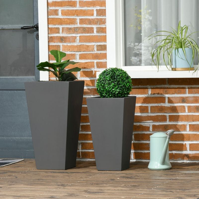 Magnesium Oxide Modern Outdoor Planters with Drainage, Gray, 2-Pack