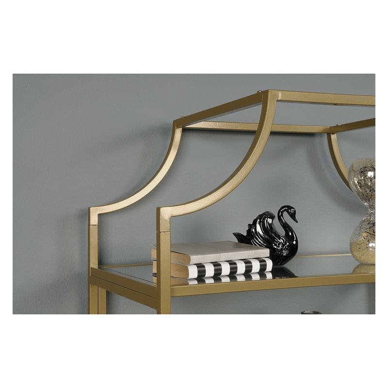 Satin Gold Regency-Inspired Metal and Glass 5-Tier Bookcase