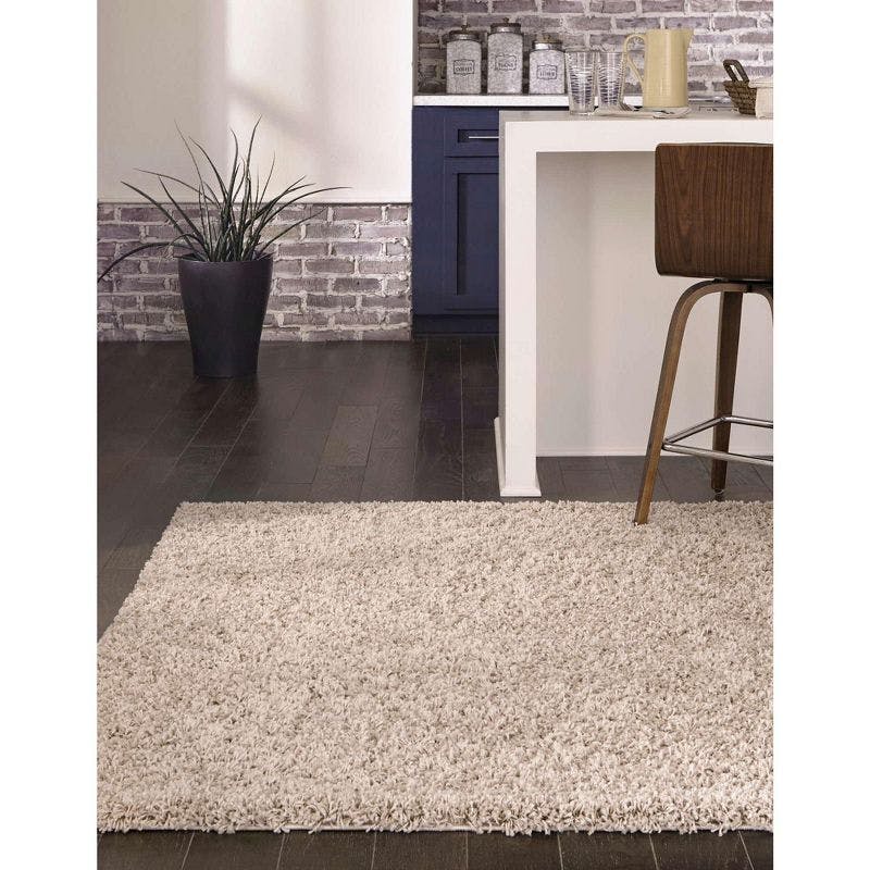Reversible Blue and Brown Solid Shag Rectangular Rug