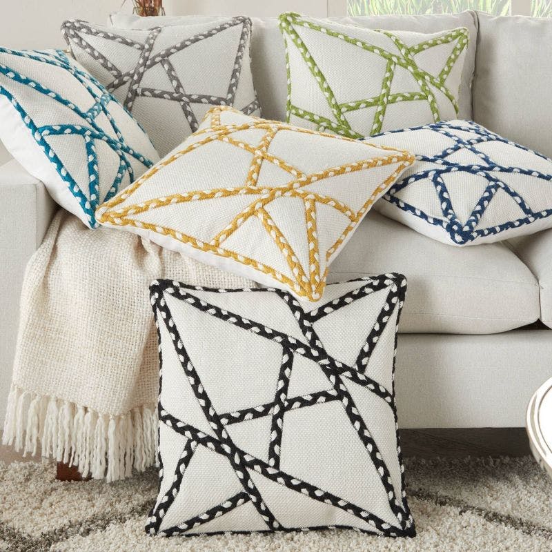 Chic Embroidered Geometric 18" Indoor/Outdoor Square Pillow