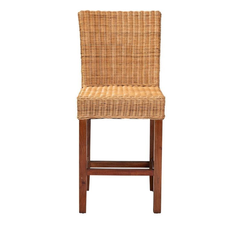 Racquel Mahogany Wood and Rattan Counter Stool in Walnut Brown