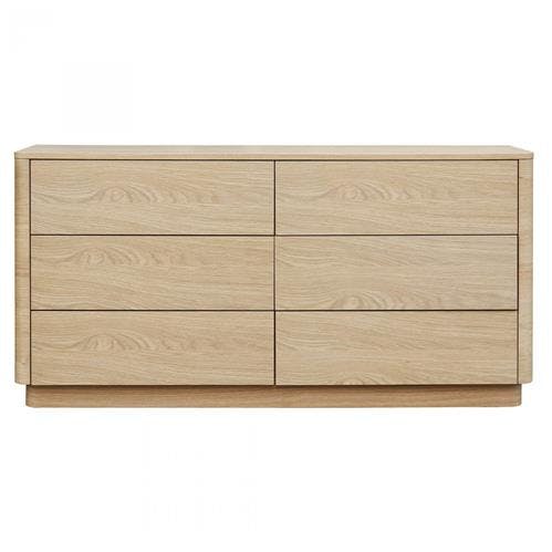 Transitional Soft Close 60" Oak Double Dresser with 6 Drawers