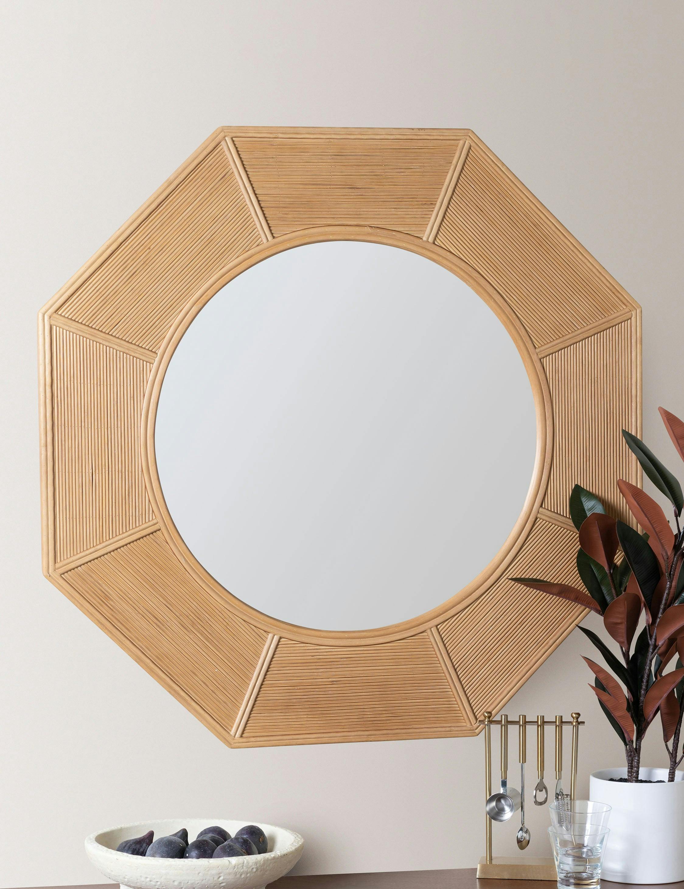 Bellamy Round 41" Natural Wood Geometric Wall Mirror