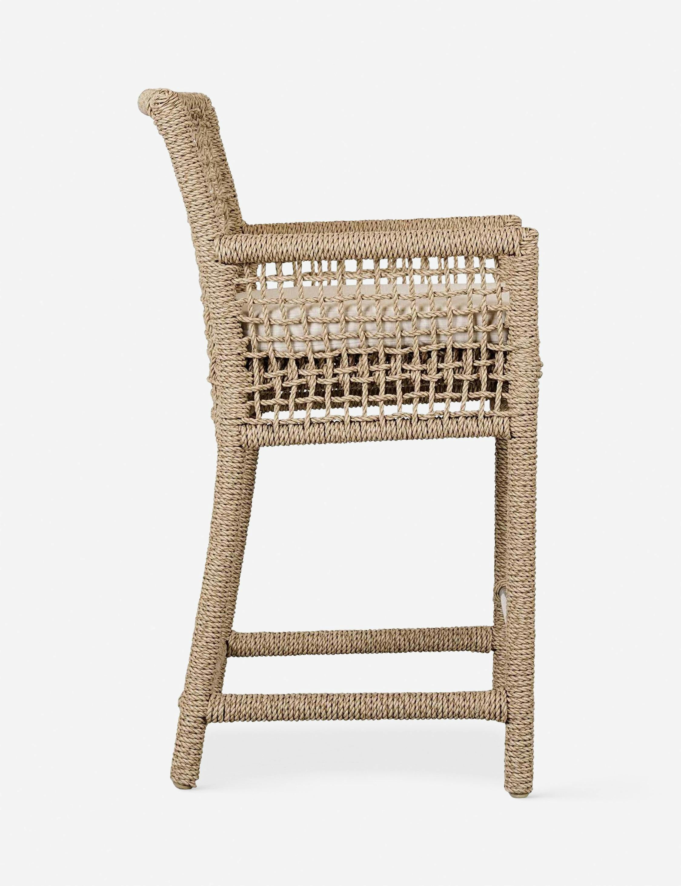 Brisbane Coastal Brown Wicker and Metal Counter Stool with Cushion