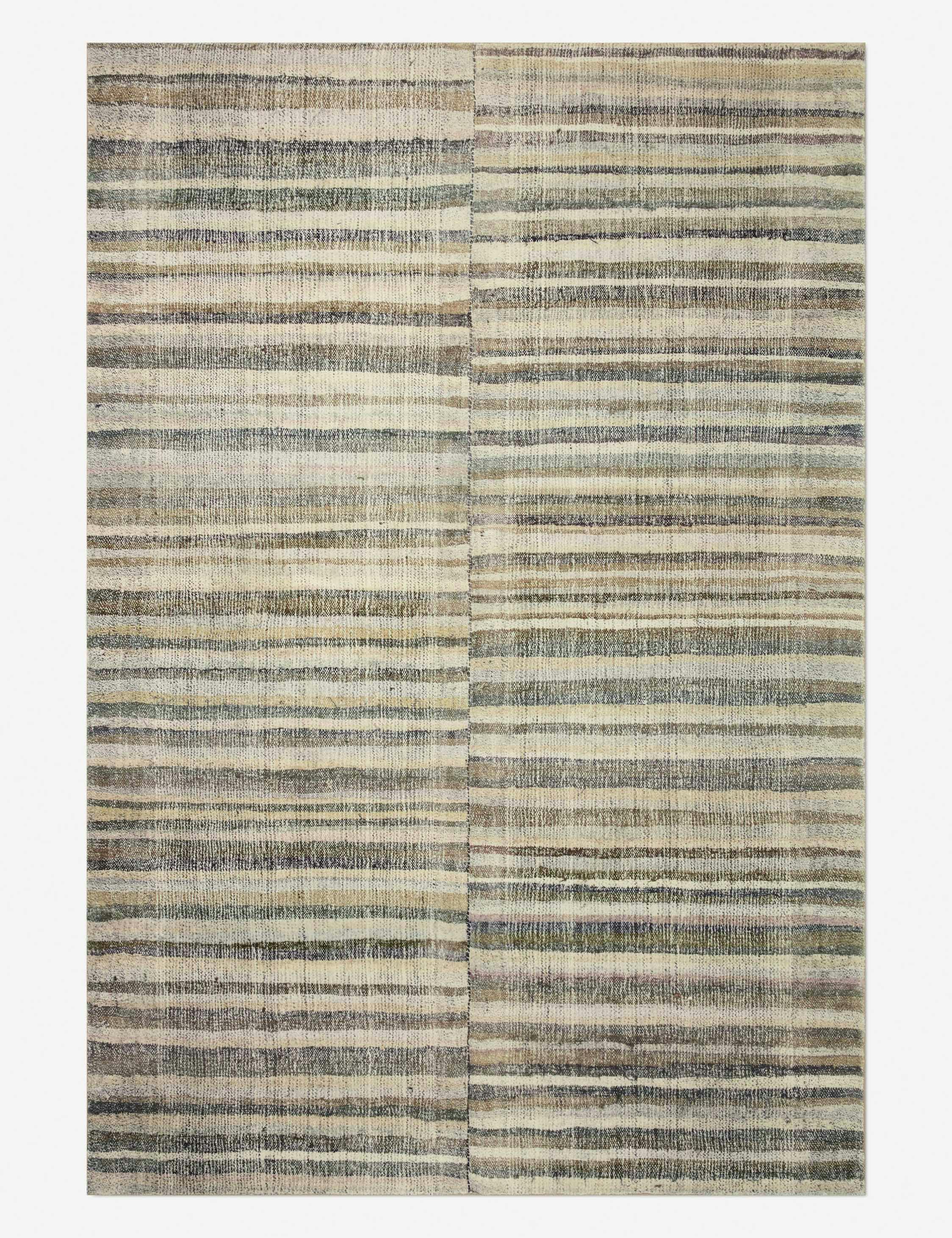 Humphrey Modern Plaid Runner Rug in Natural and Moss - 2'3" x 11'6"