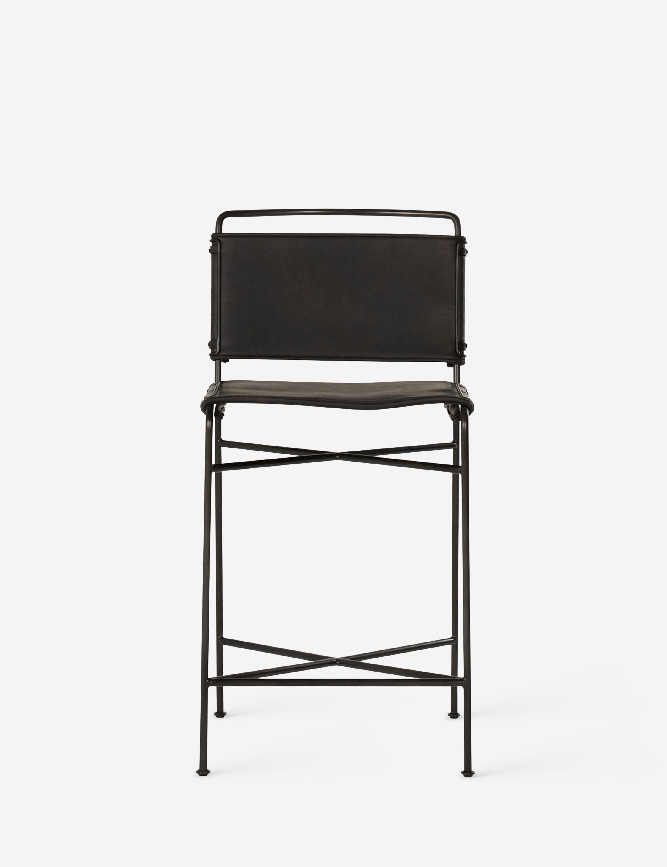 Oxton Distressed Black Faux Leather Counter Stool