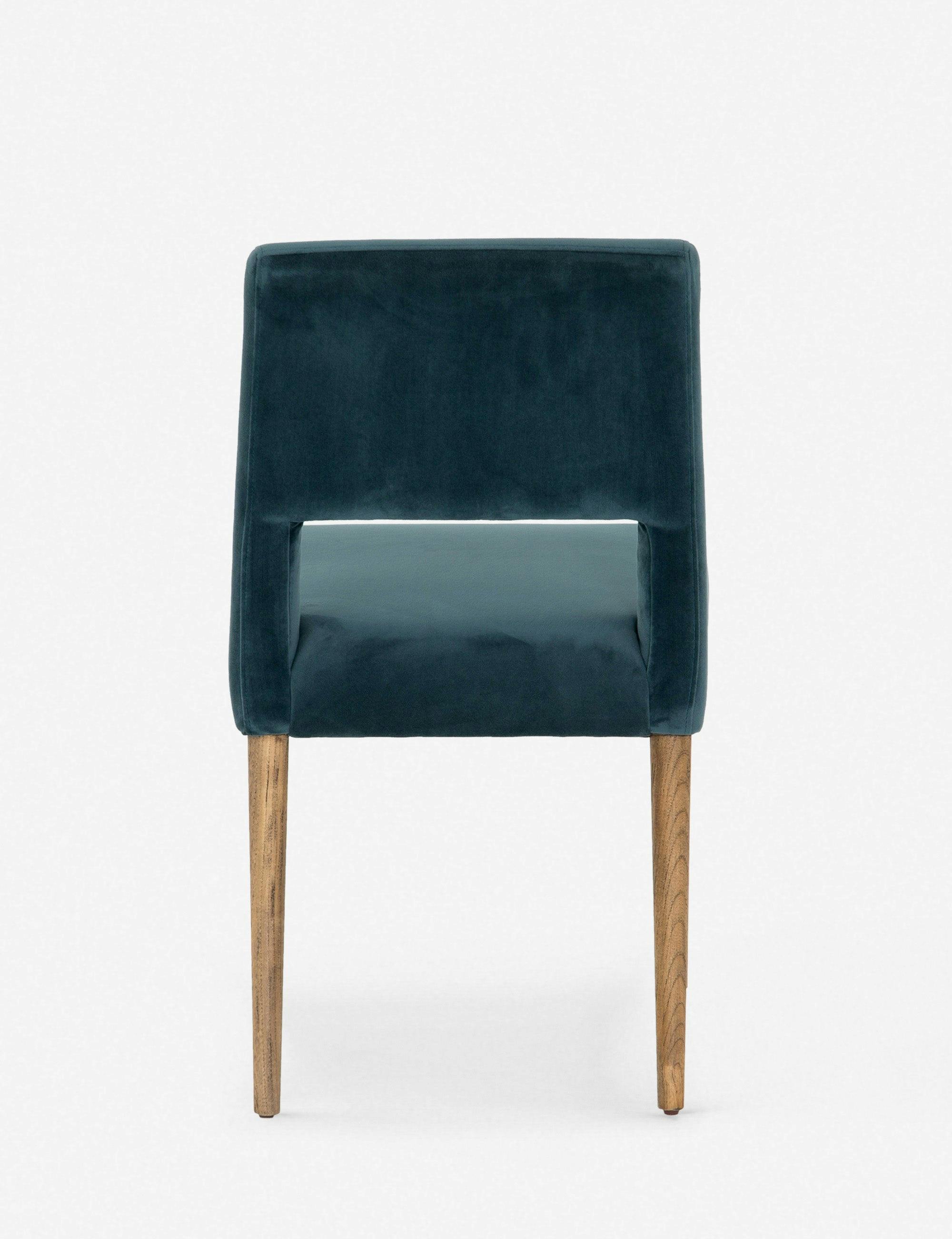 Contemporary Azure Blue Leather Side Chair with Wooden Legs