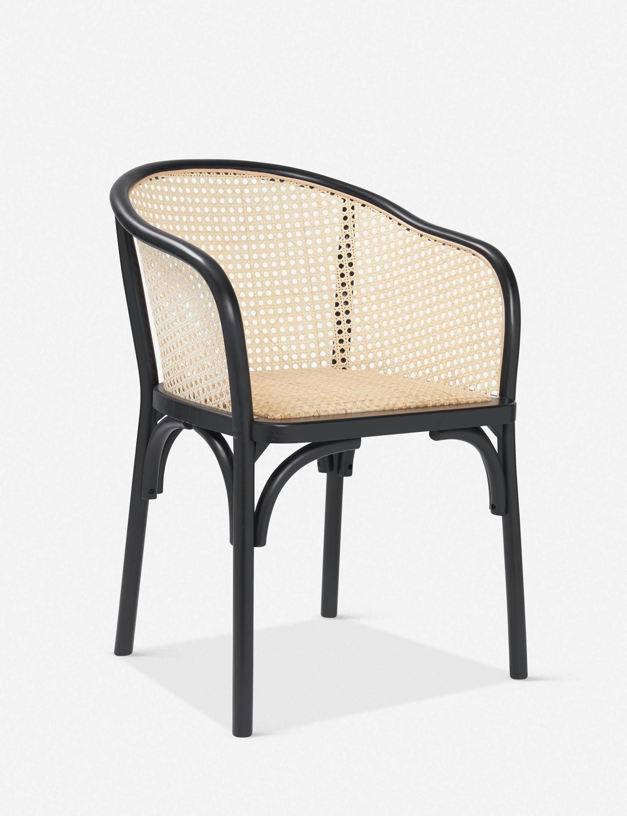 Modern Slope Black Wood Accent Chair with Caned Back