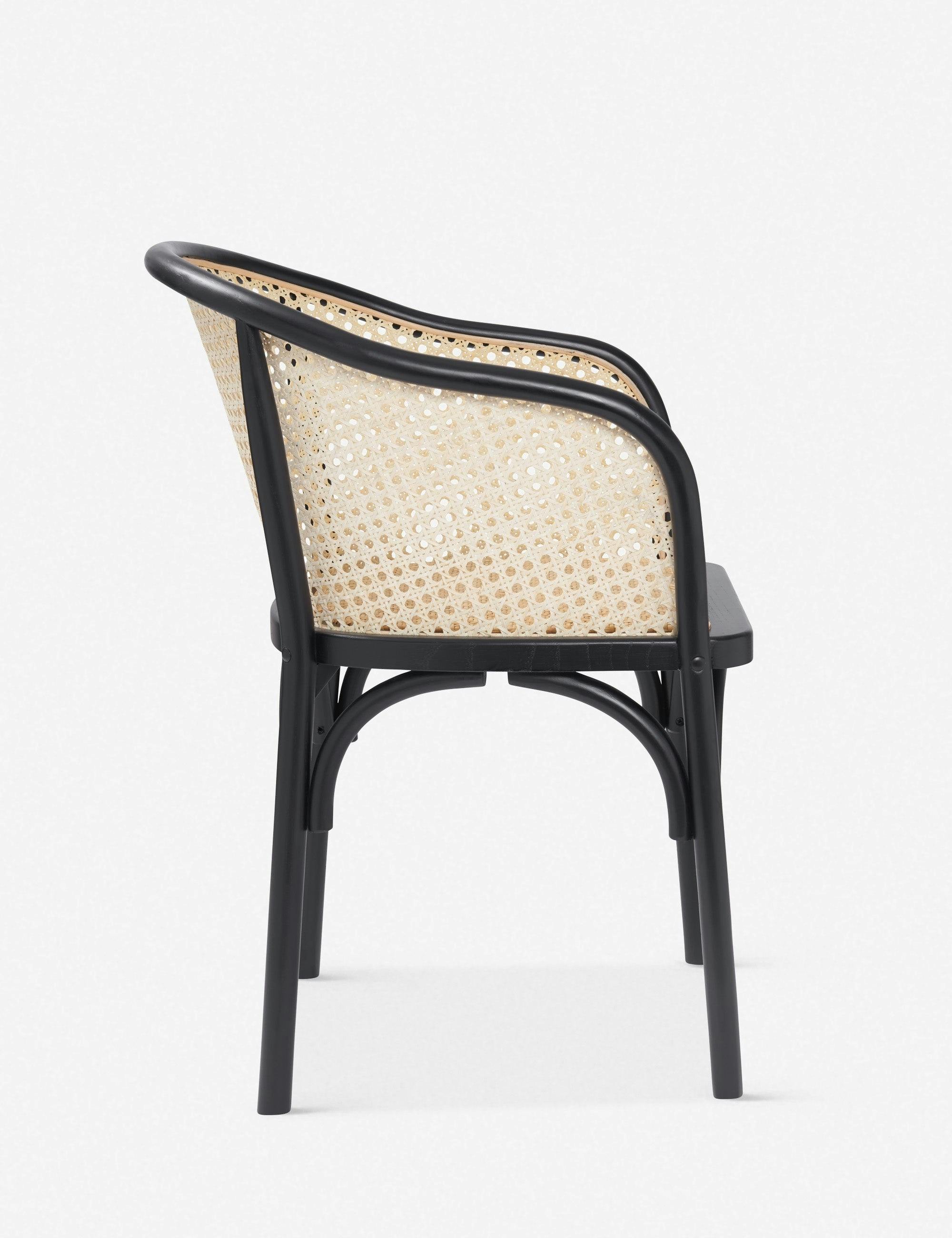 Modern Slope Black Wood Accent Chair with Caned Back