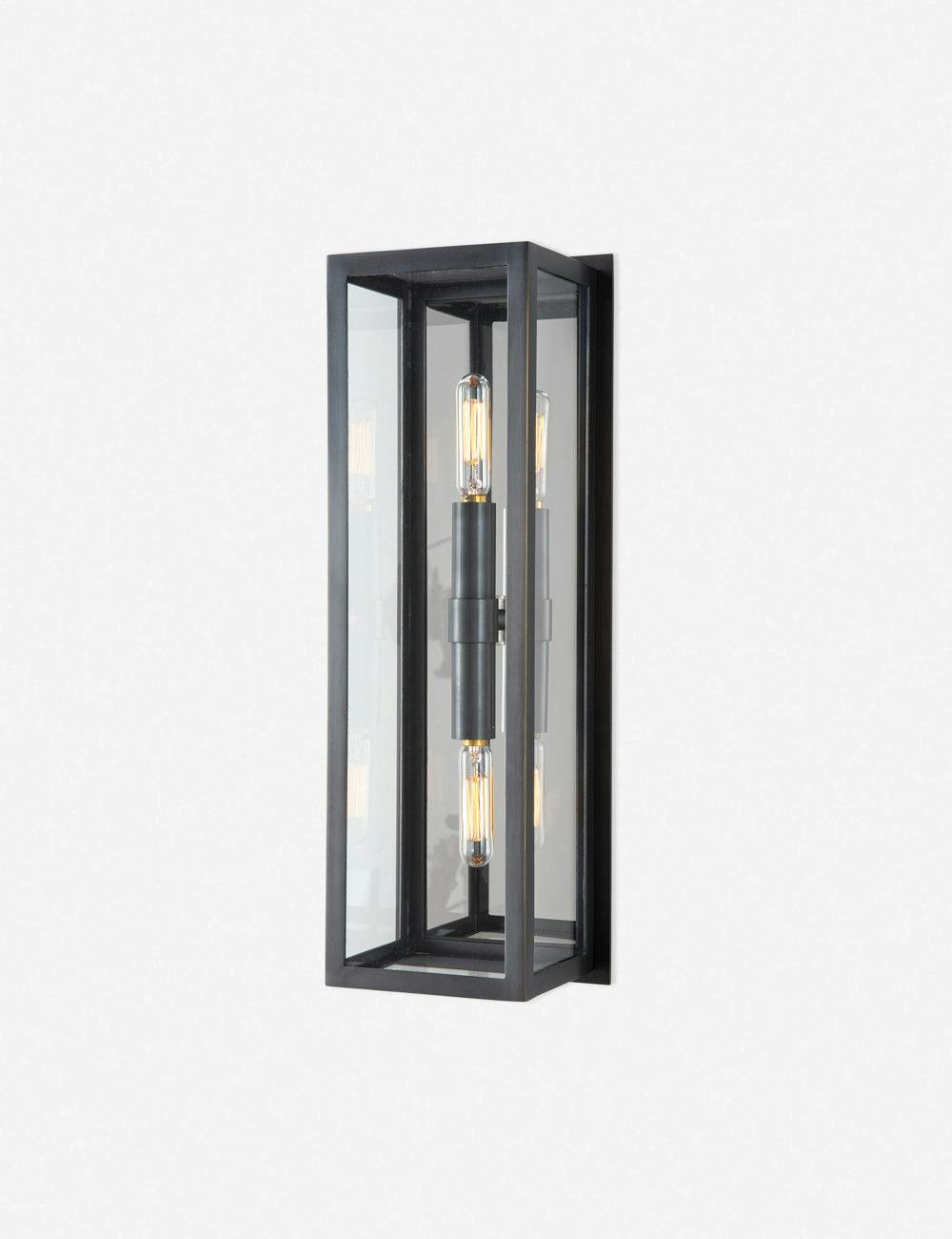 Elegant Dual-Light Dimmable Bronze Sconce with Mirrored Backplate