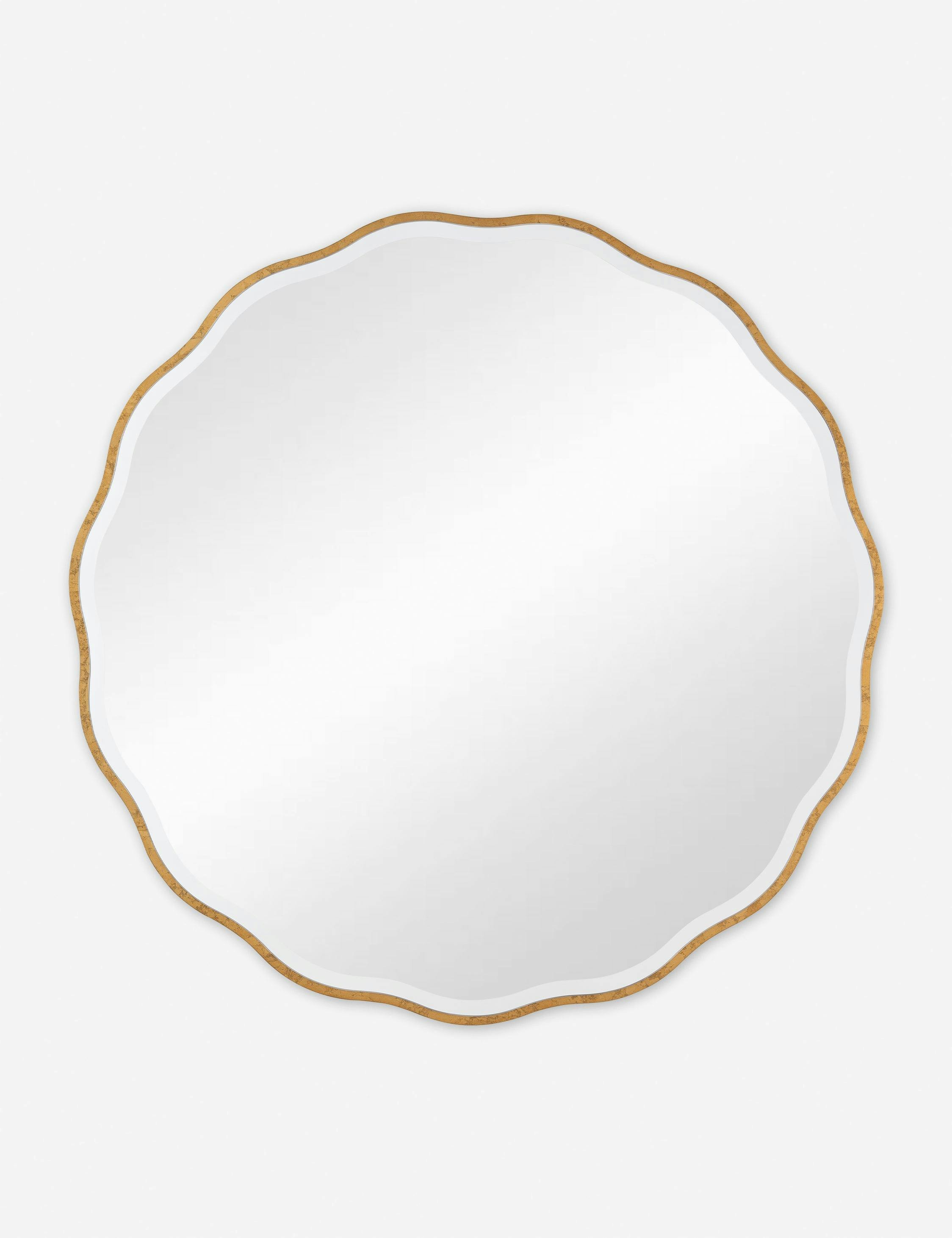 Candice Scalloped Gold Leaf Round Wood Mirror - 42"