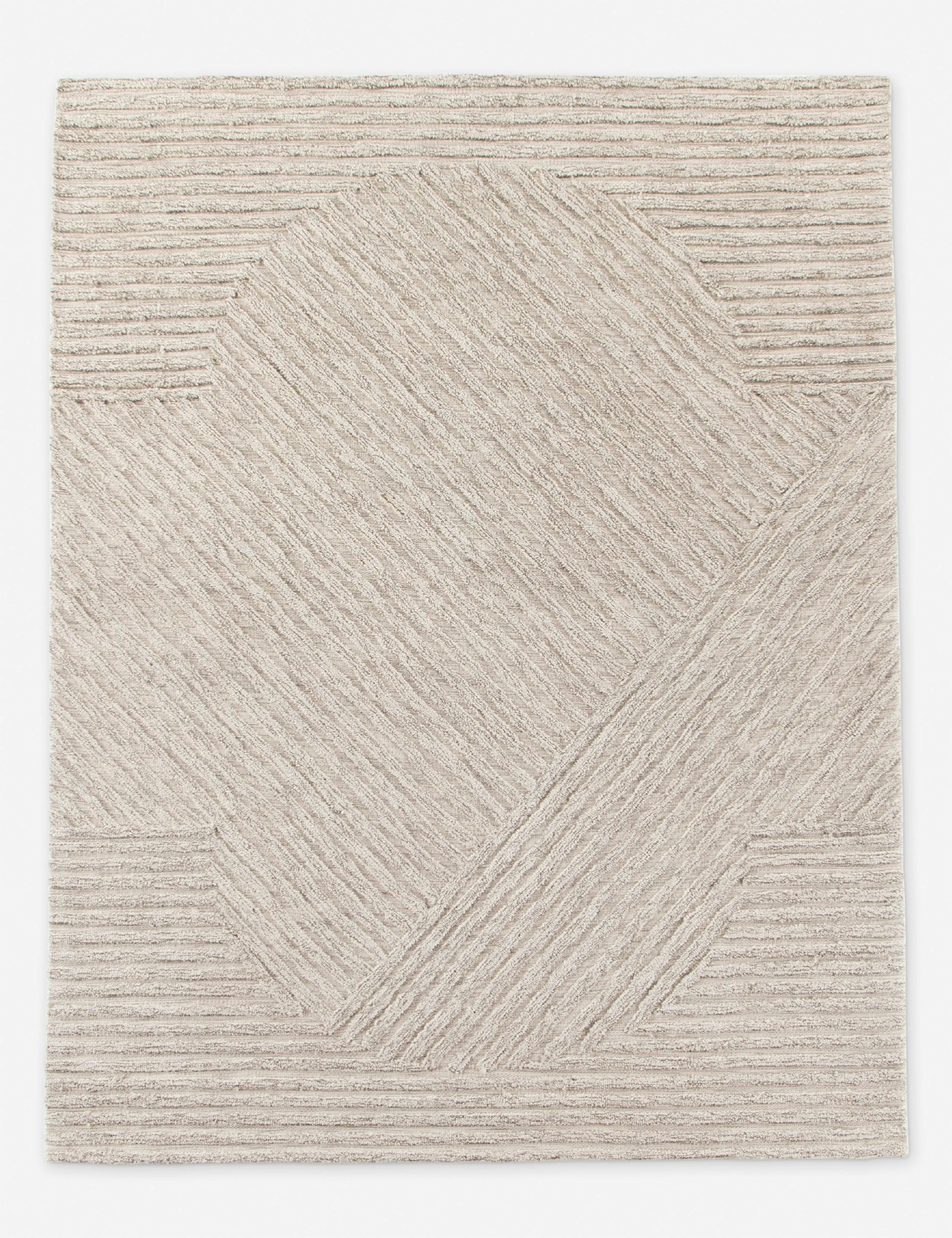 Modern Beige Handmade Wool Blend Small Rectangular Rug 5' x 8'