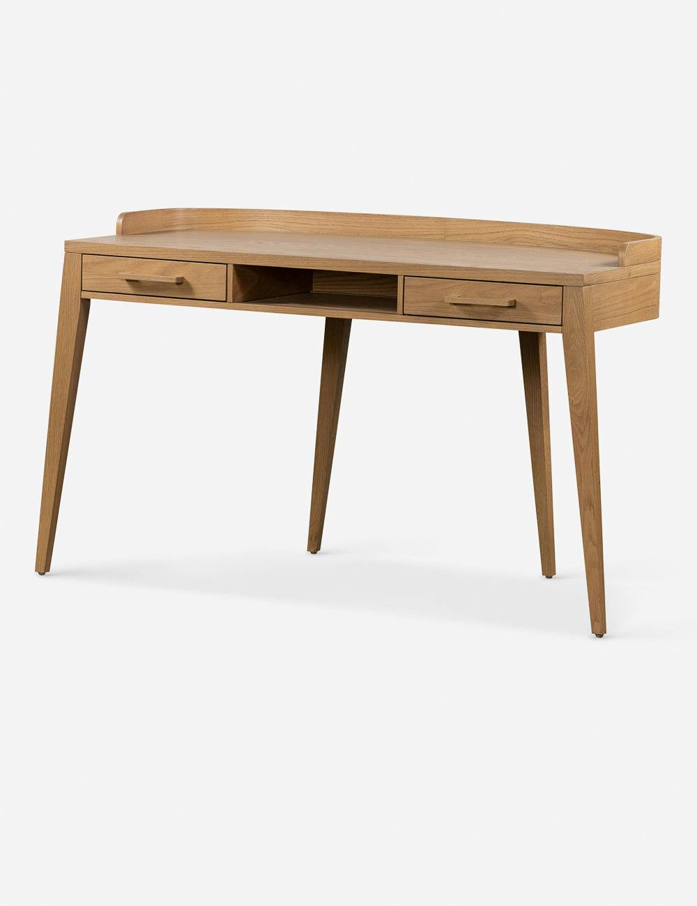 Contemporary Burnished Oak Home Office Desk with Dual Drawers