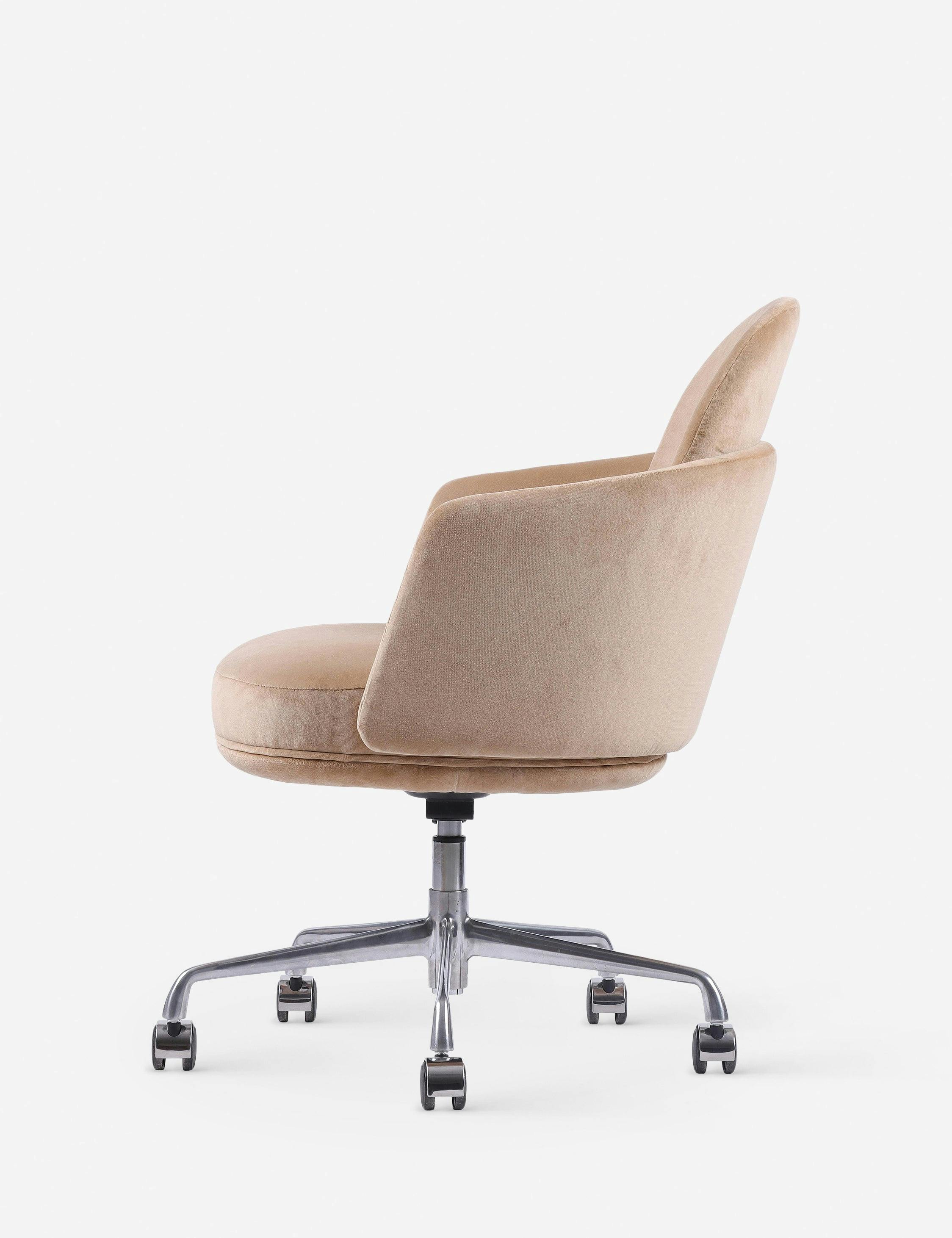 Elegant White Velvet Adjustable Office Chair with Casters