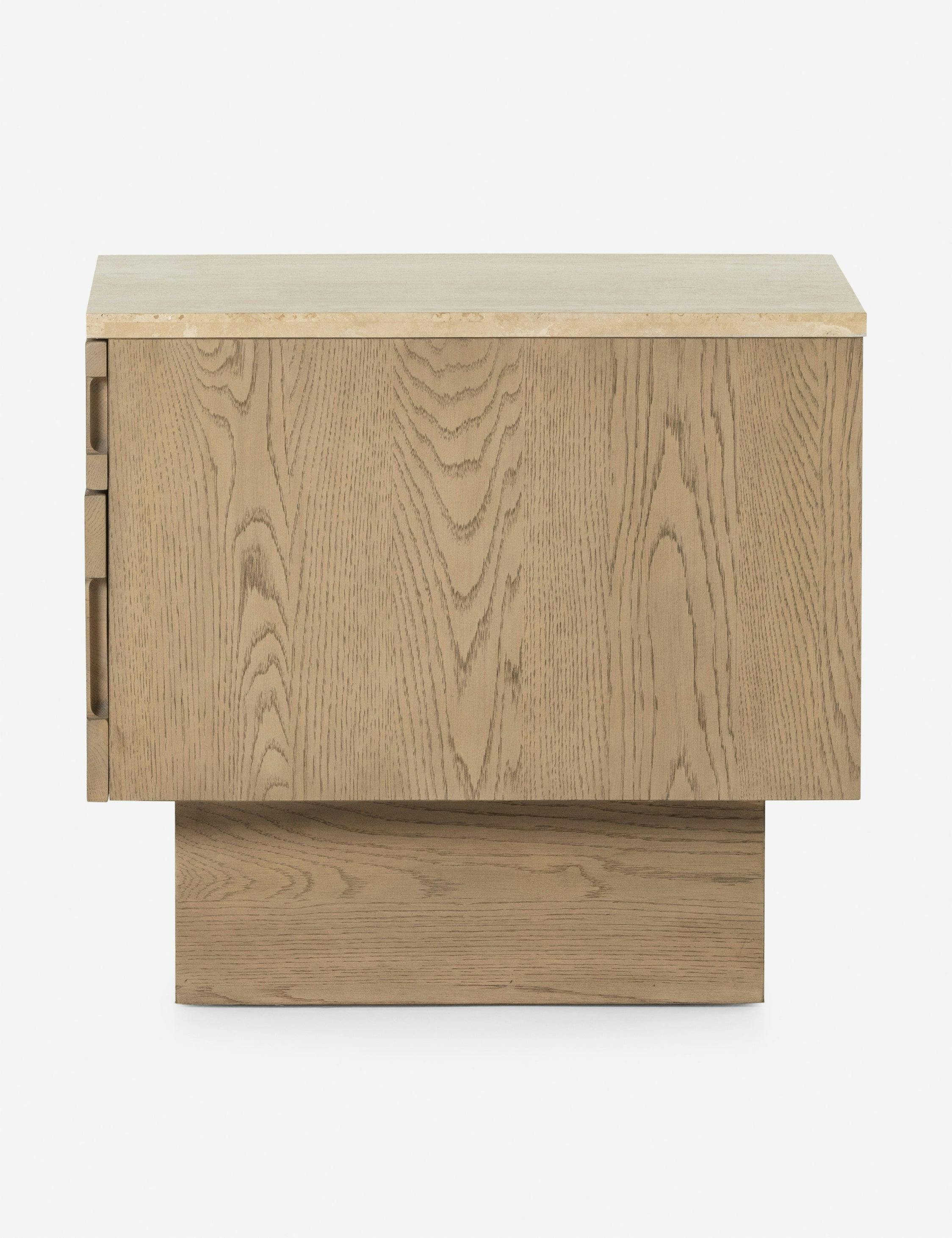 Brecken Modern 2-Drawer Nightstand in Natural Oak with Travertine Top