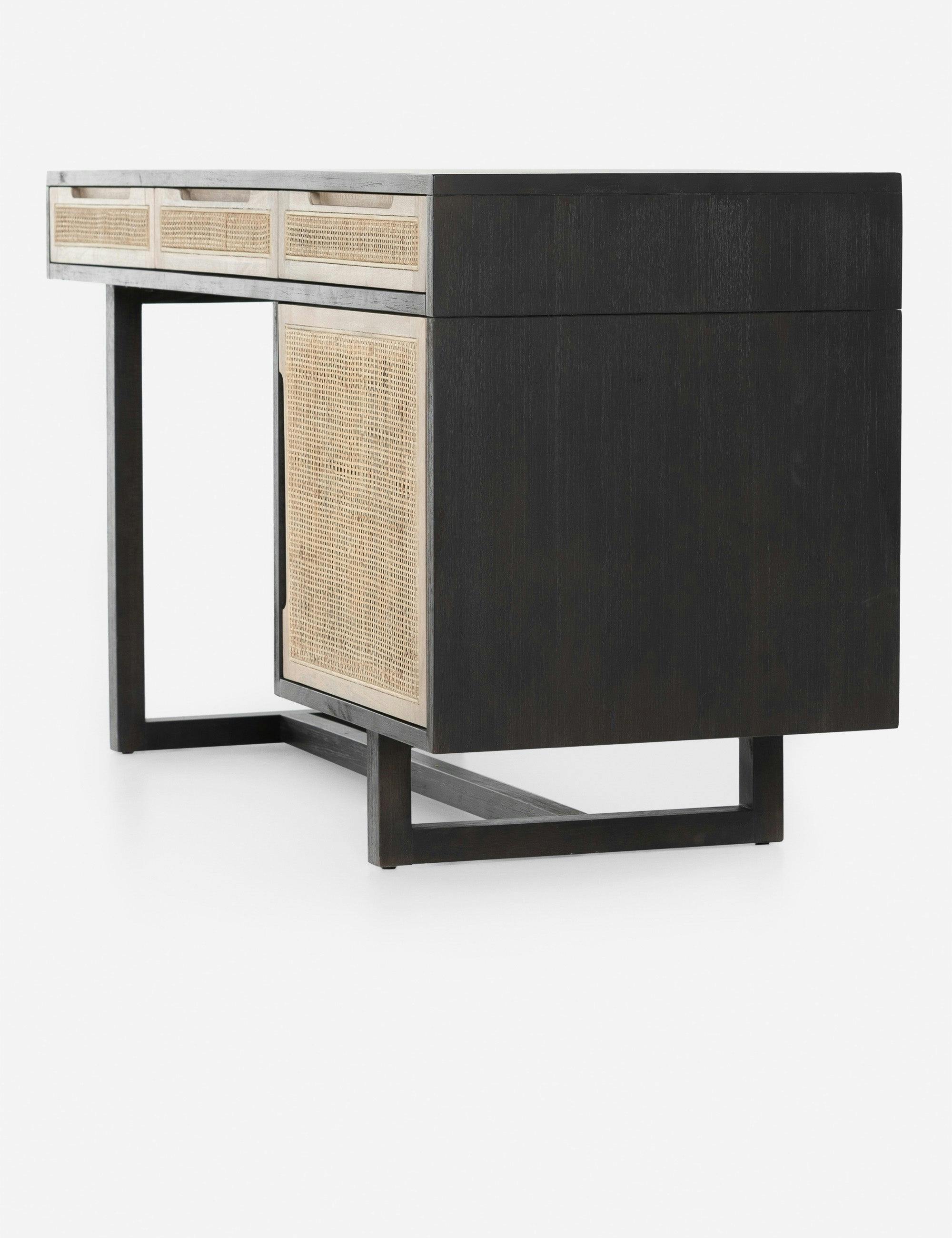 Clarita Mid-Century Modern Black Mango Home Office Desk with Drawers