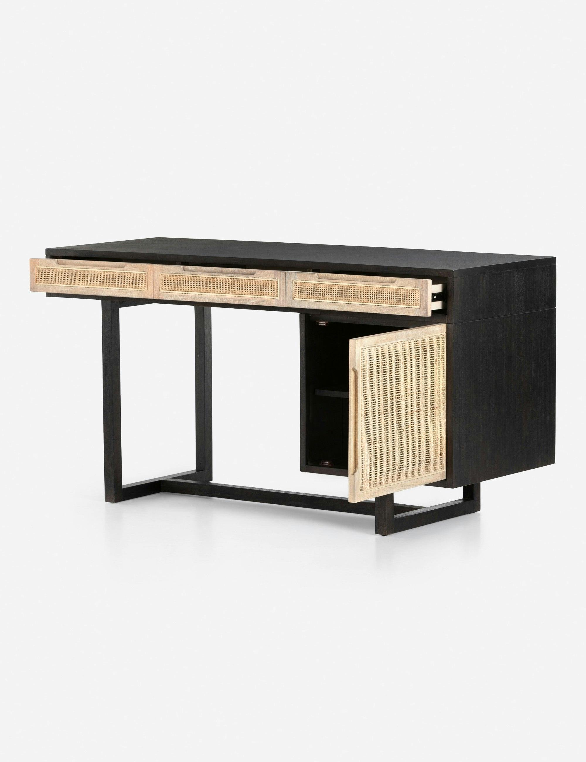 Clarita Mid-Century Modern Black Mango Home Office Desk with Drawers