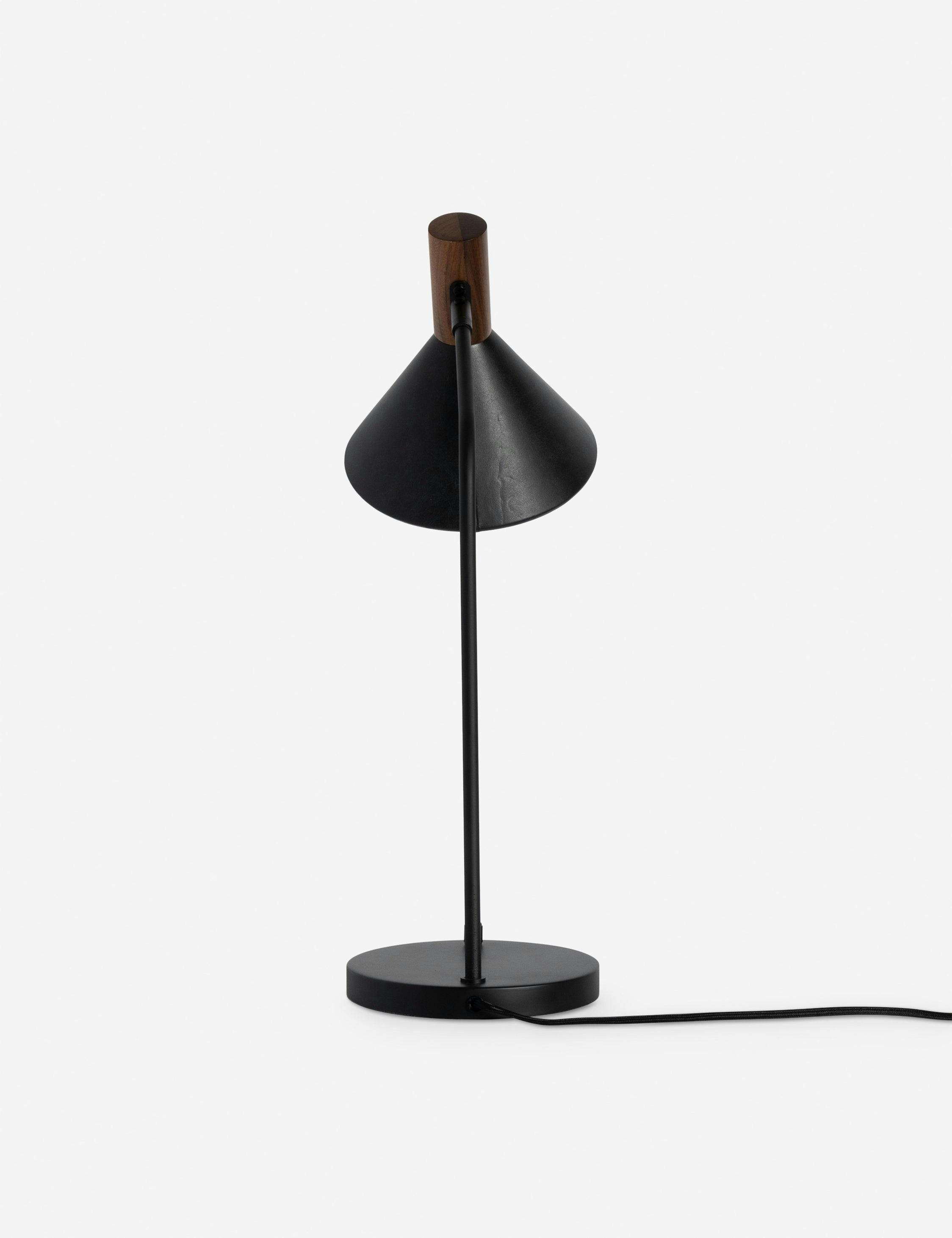 Cullen Adjustable Black Leather & Walnut 1-Light Desk Lamp