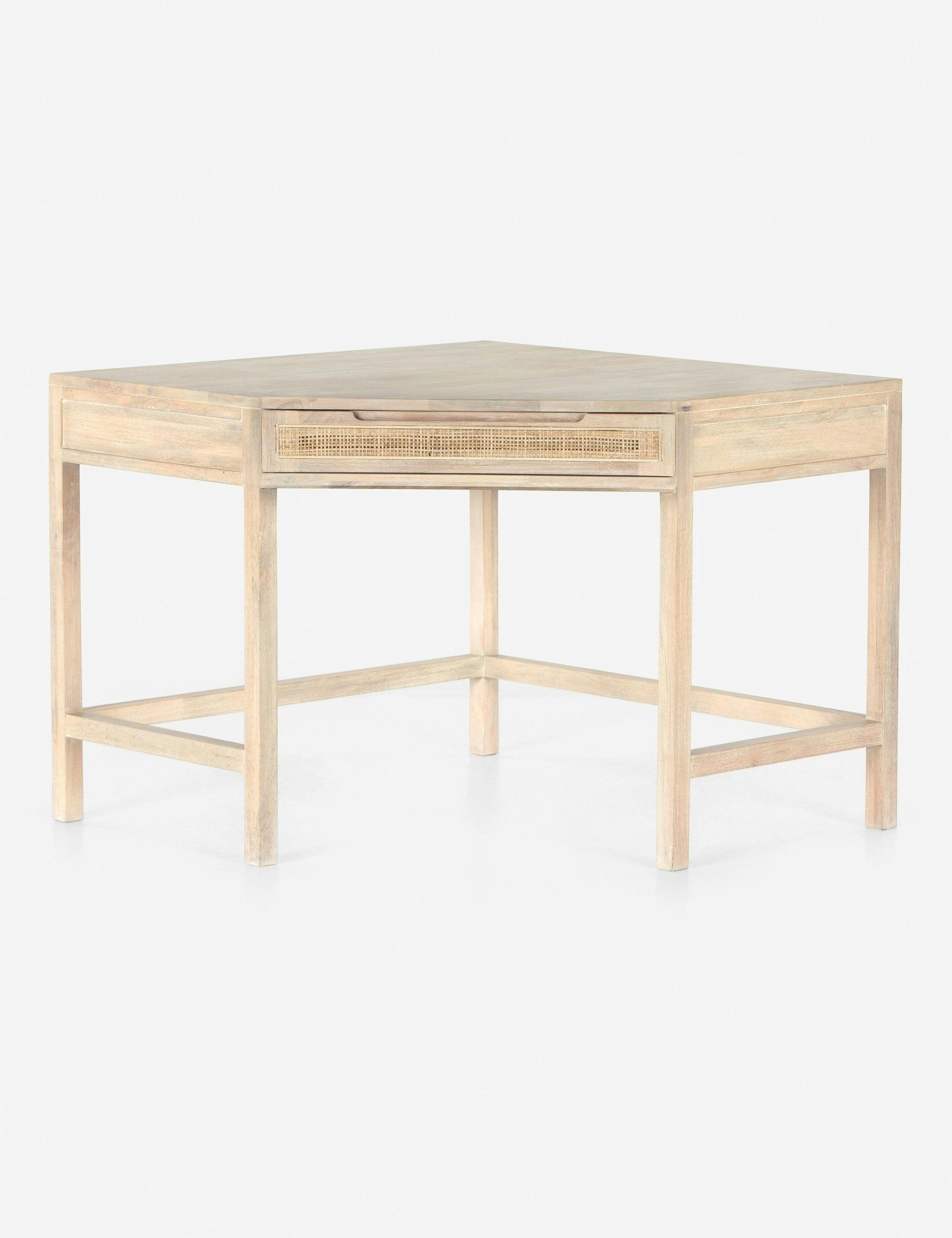 Clarita 58'' White Wash Mango Wood Corner Desk with Cane Drawer