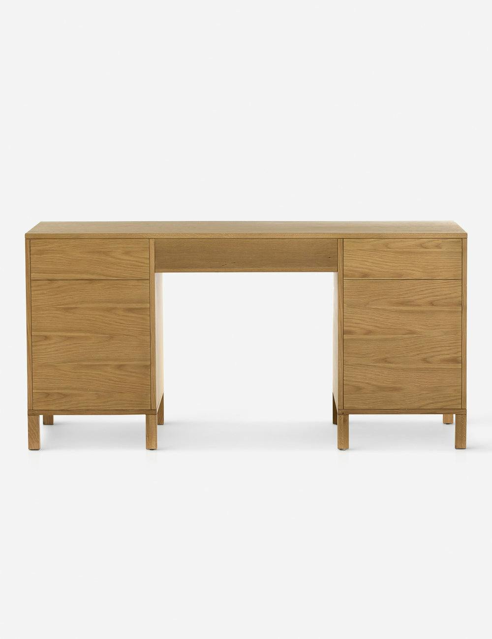 Allegra Honey Oak Executive Desk with Cane Paneling and Cord Management