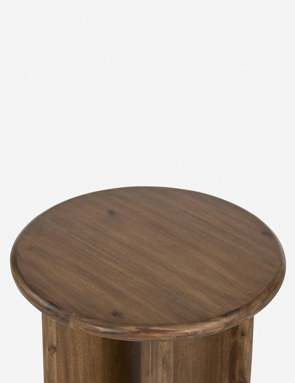 Contemporary Curved Acacia Wood 22" Round Side Table - Brown
