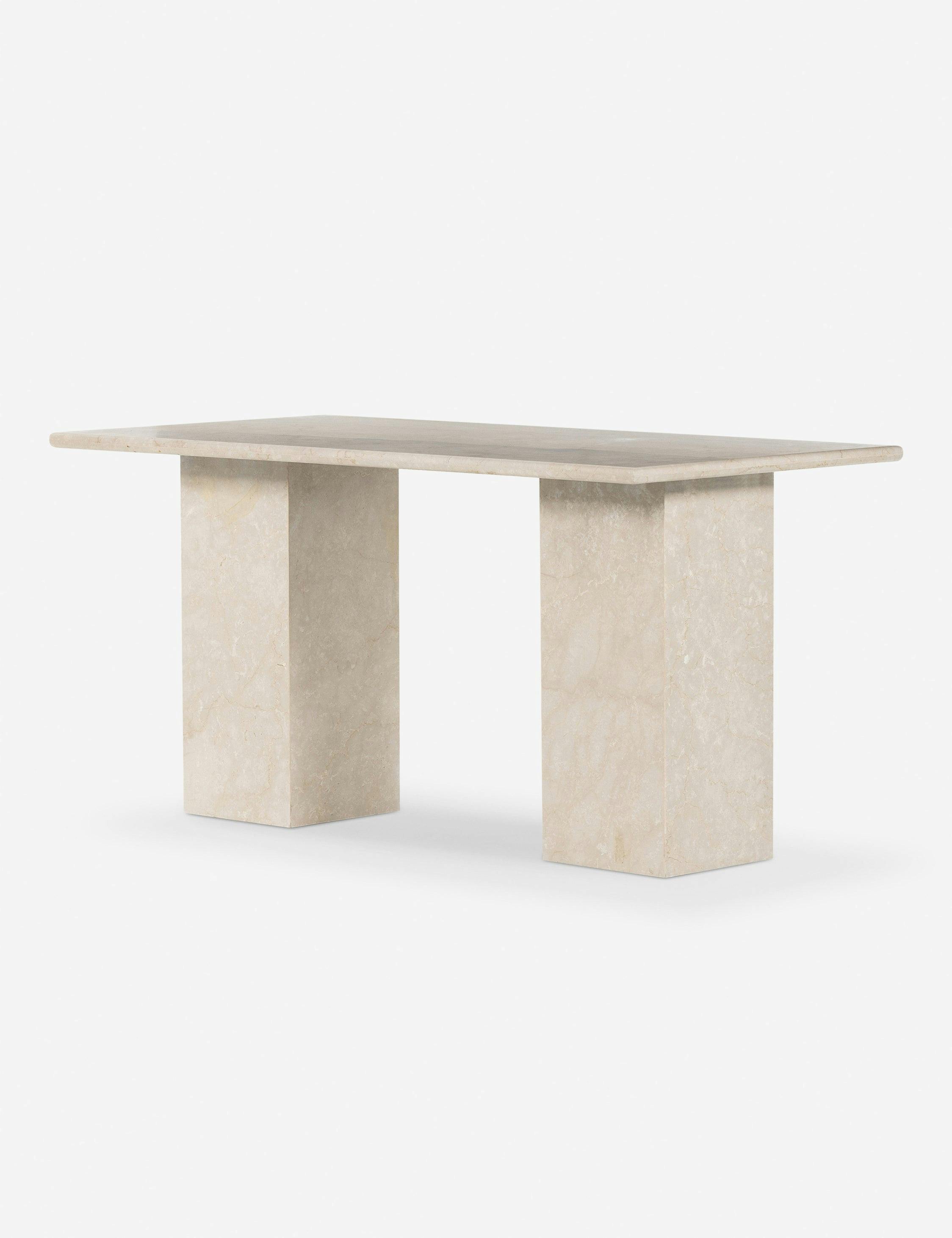 Leonel 60'' Cream Marble Desk with Polished Edges and Drawer