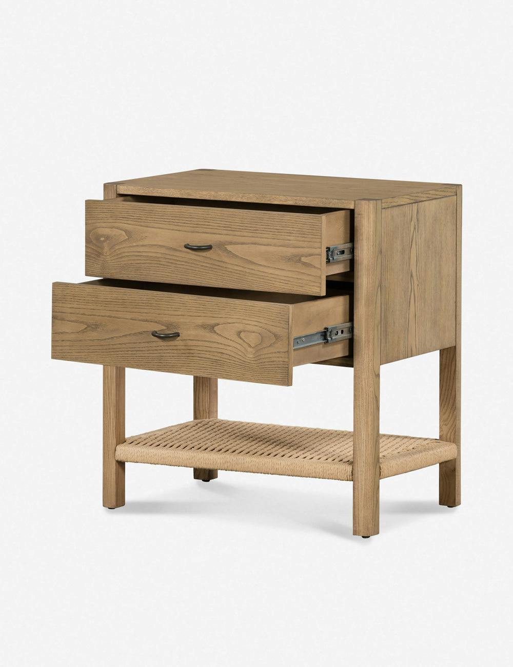 Modern Ash Wood 2-Drawer Nightstand in Warm Brown