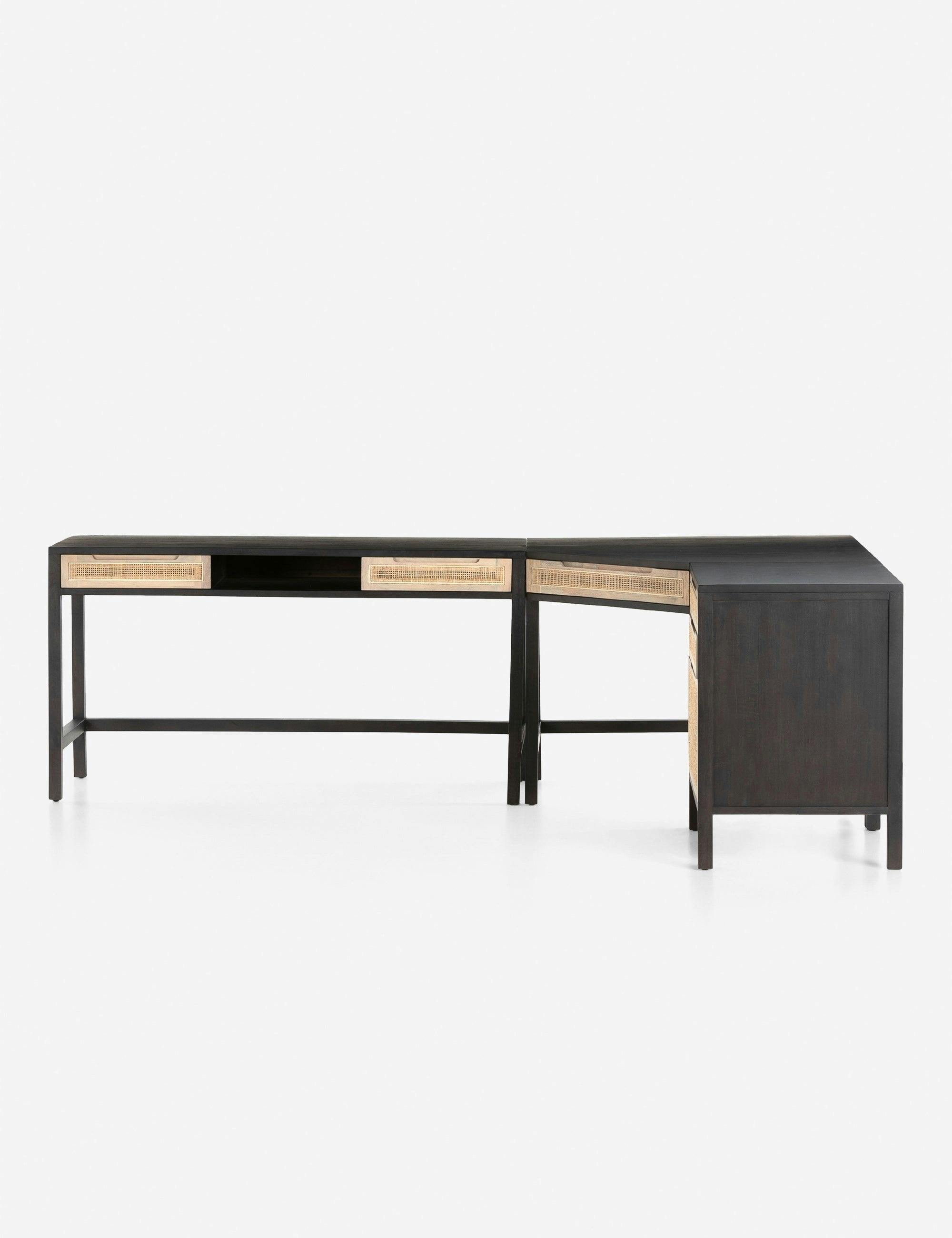 Clarita Black Mango Wood and Cane Modular Desk with Filing Cabinet