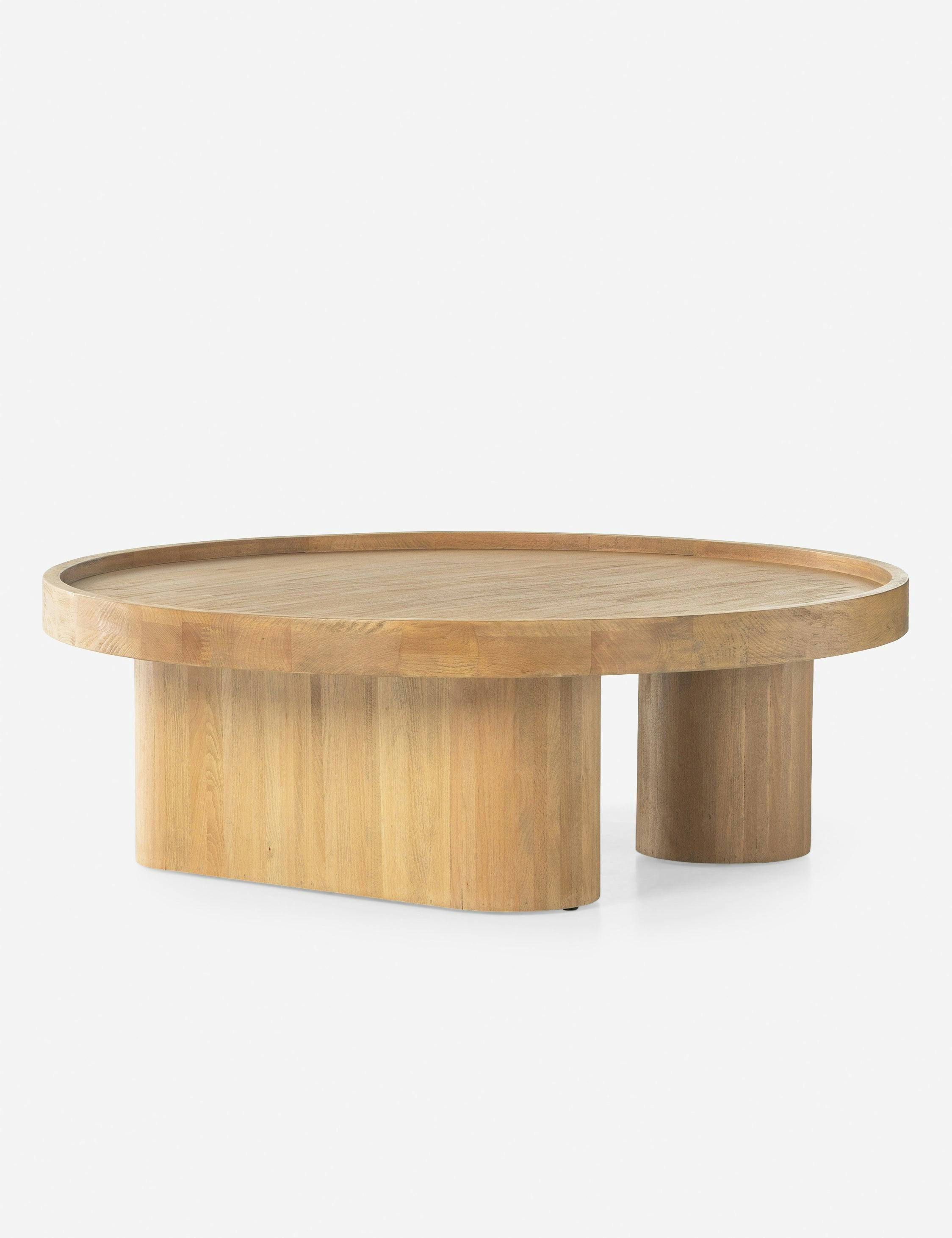 Modern Asymmetrical Round Beechwood Coffee Table with Storage