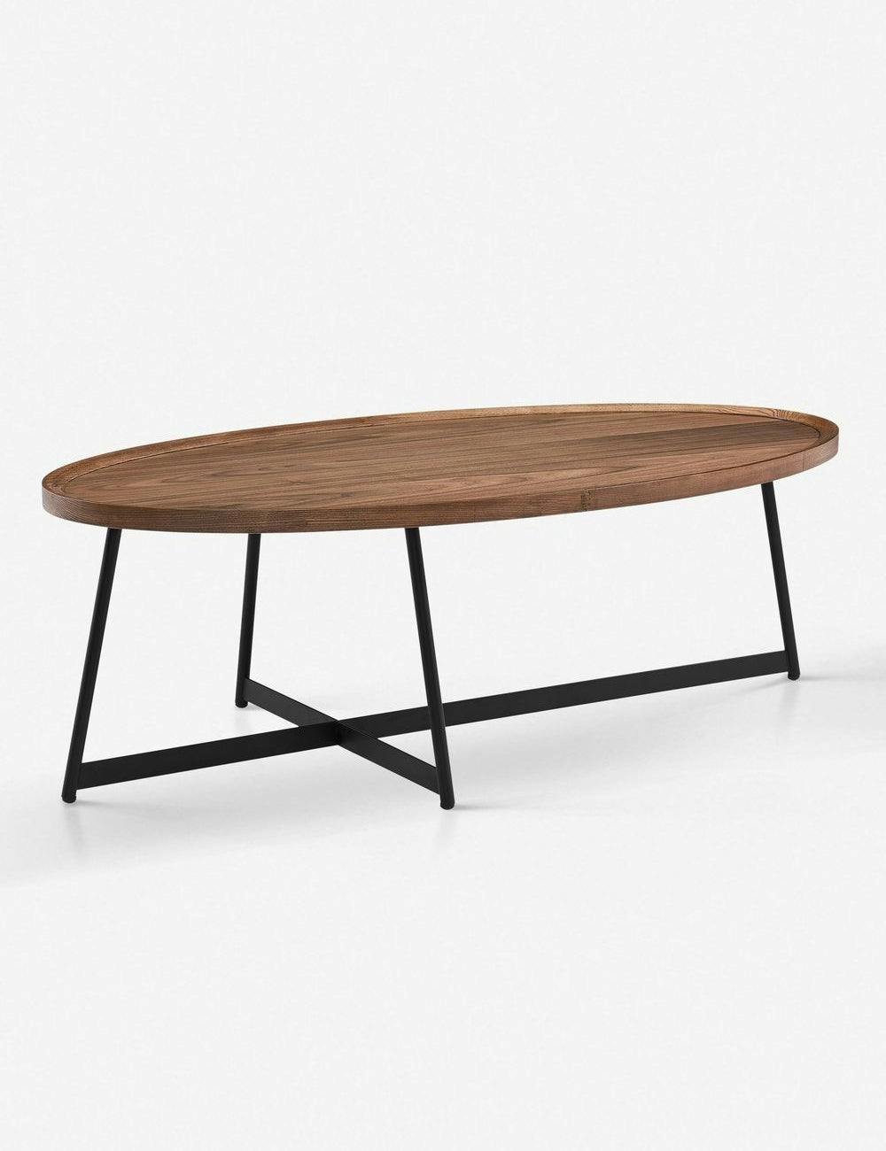 Gweneth Oval Walnut Coffee Table with Black Steel Base