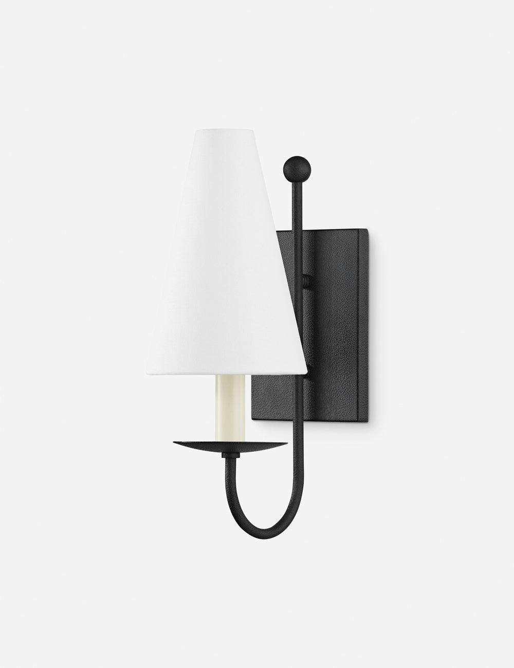Elegant Black Iron Wall Sconce with Dimmable White Linen Shade