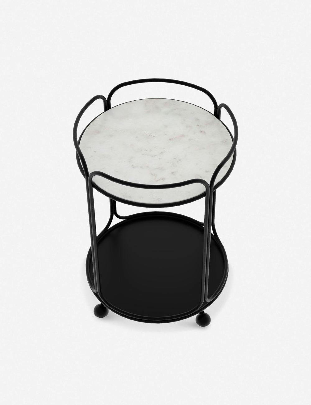 Marble Essence Round Bar Cart with Storage - Black Elegance