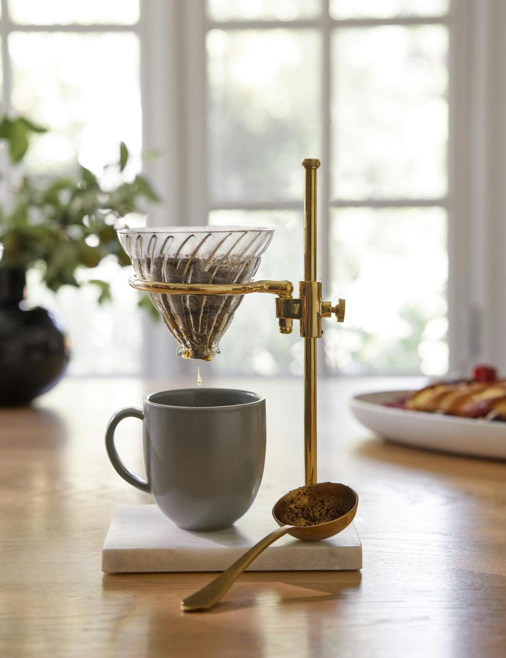 Elegant Brass & Marble Adjustable Coffee Pour Over Stand