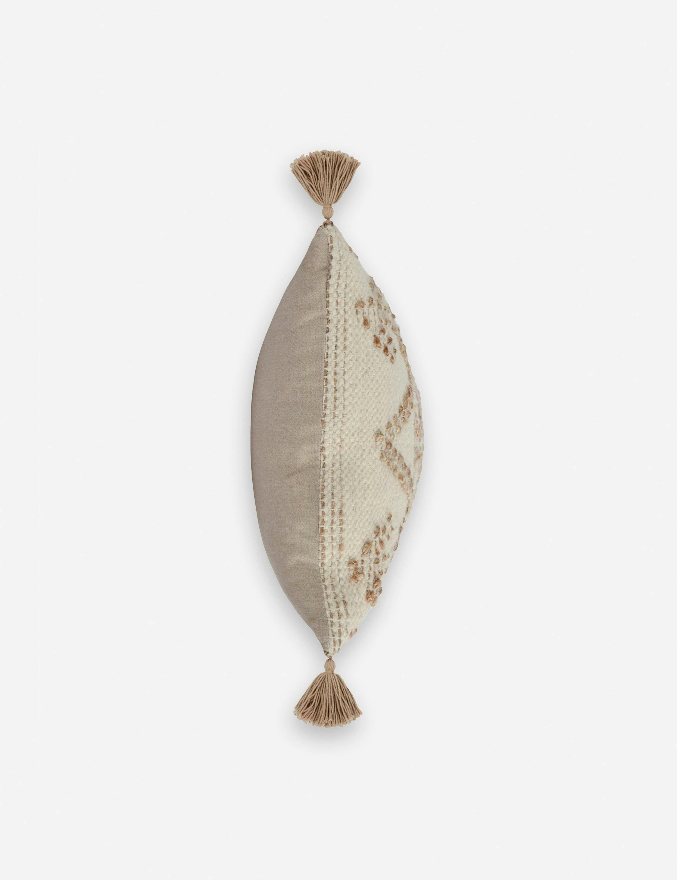 Eco-Chic Ivory & Natural Wool-Jute Blend Lumbar Pillow with Tassels