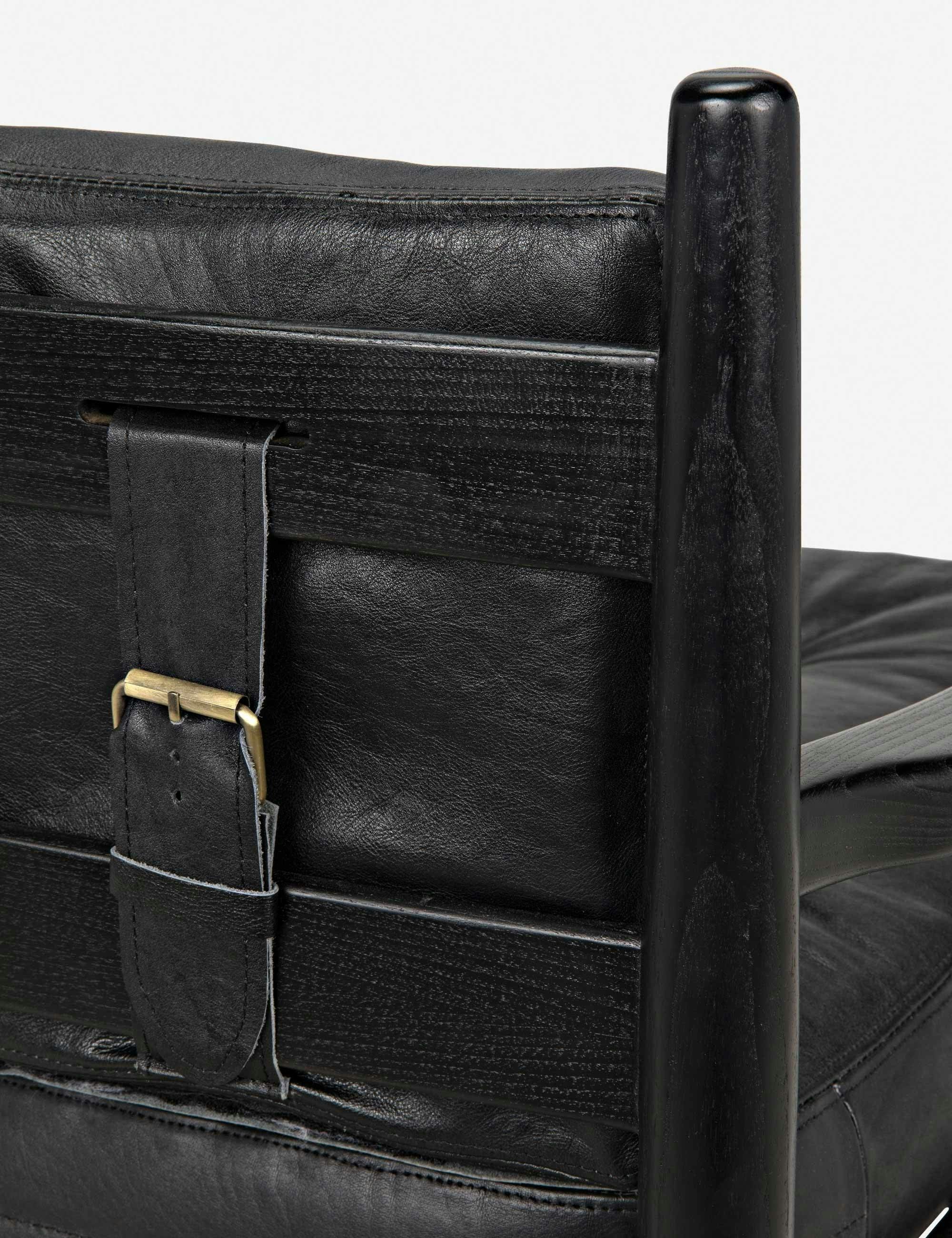 Kady Noir Handcrafted Black Leather Lounge Chair with Sungkai Wood Base