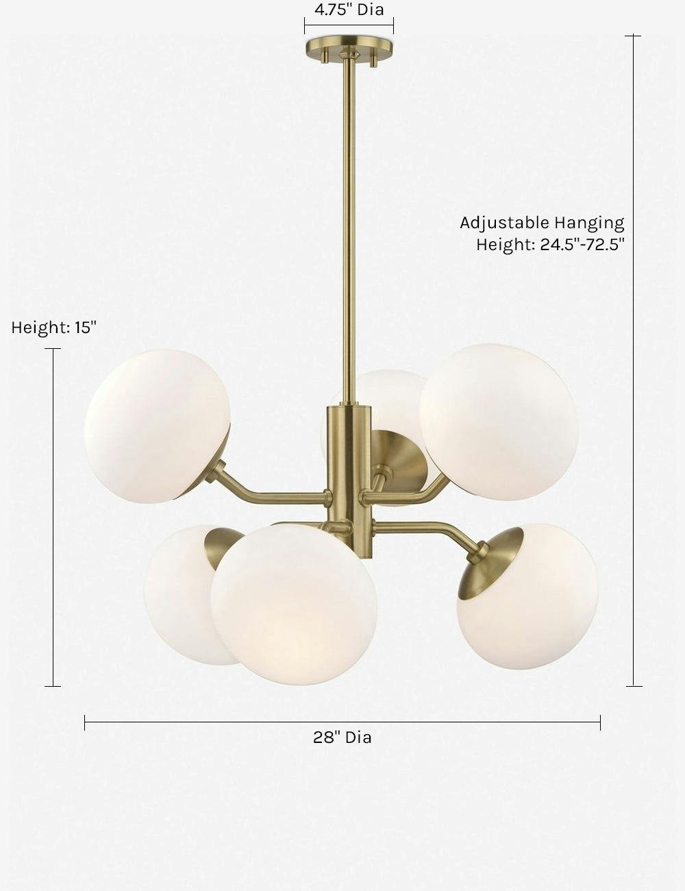 Ainsley Transitional Globe Chandelier in Aged Brass with Frosted Glass