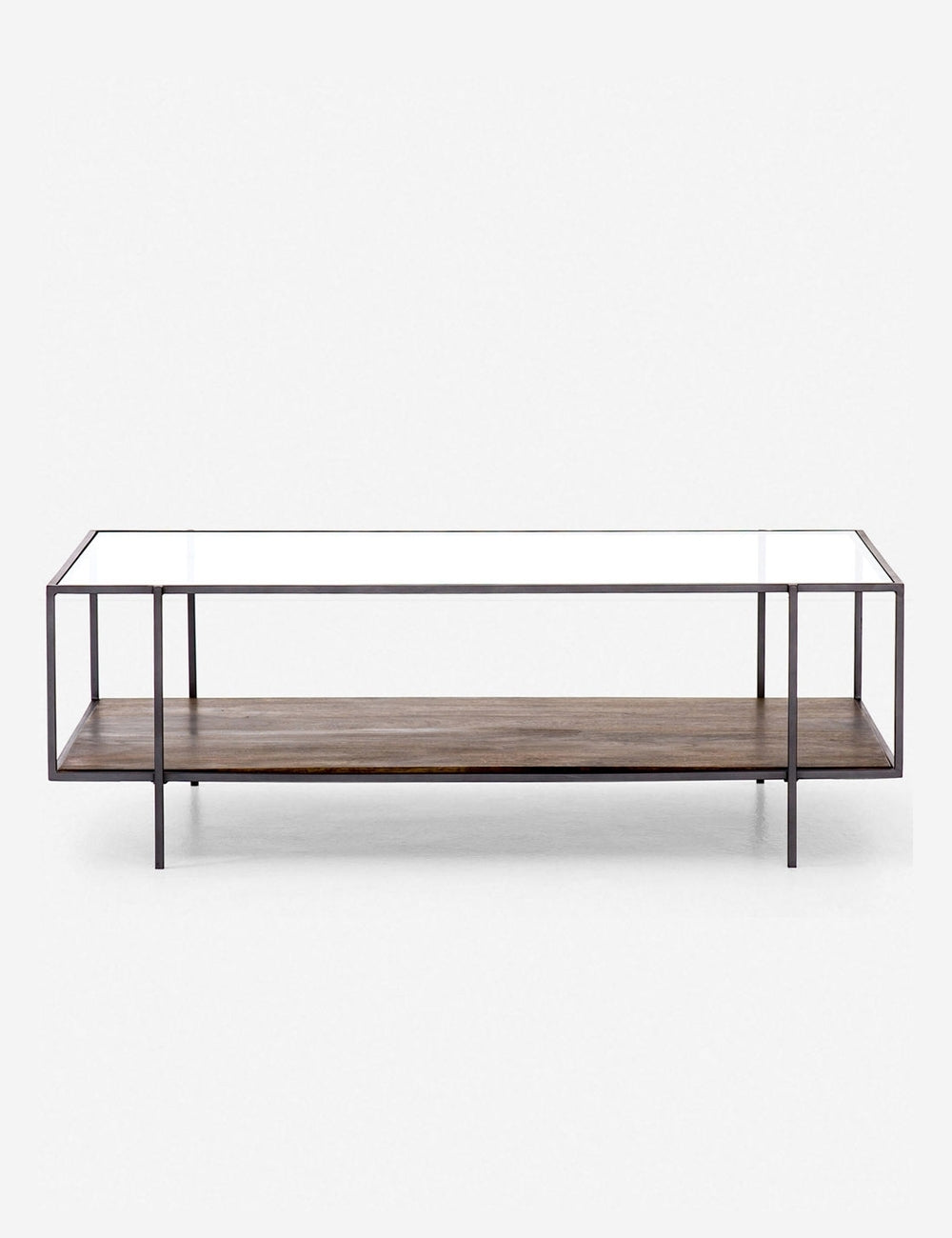 Asher Rectangular Glass and Wood Coffee Table with Shelf