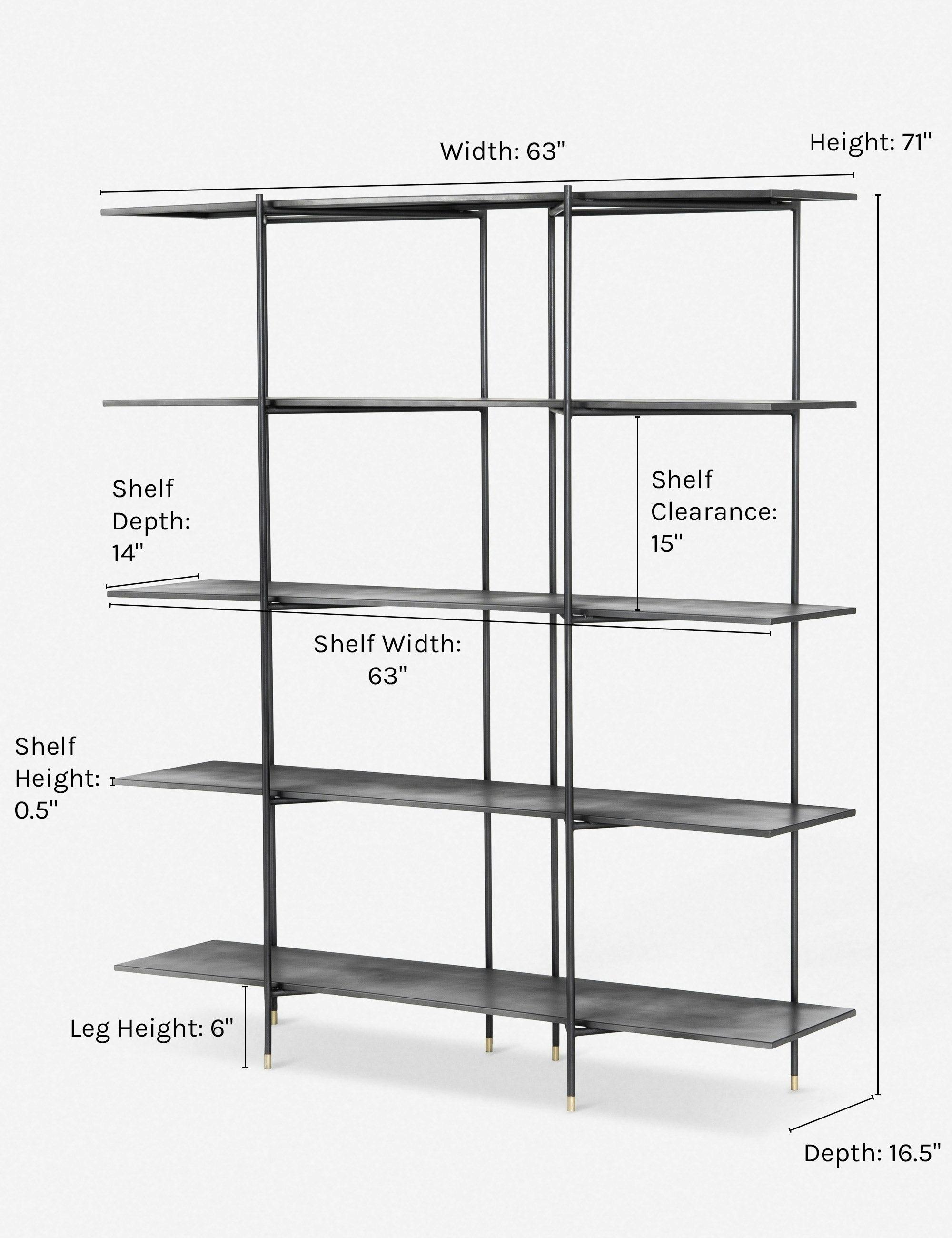 Cait Wide Industrial Black Iron Etagere Bookcase with Brass Accents