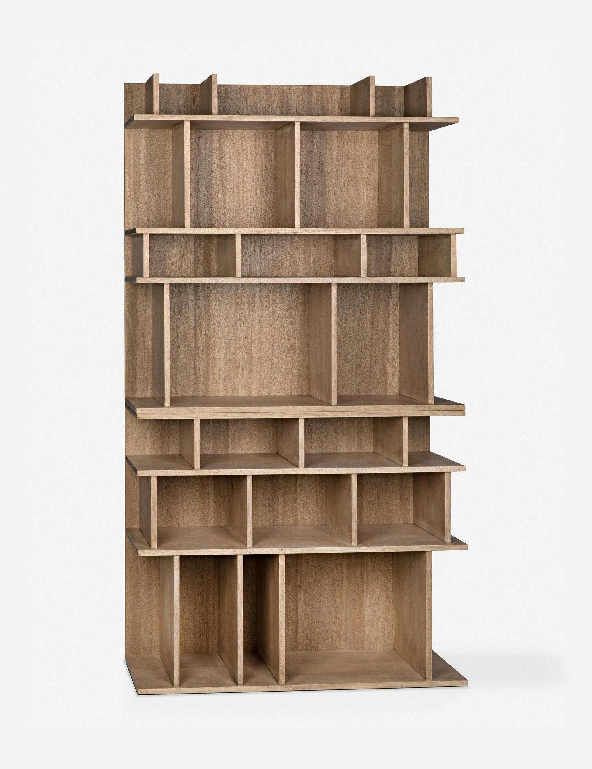 Rashi Mid-Century Rustic Walnut Bookcase with Geometric Cubes