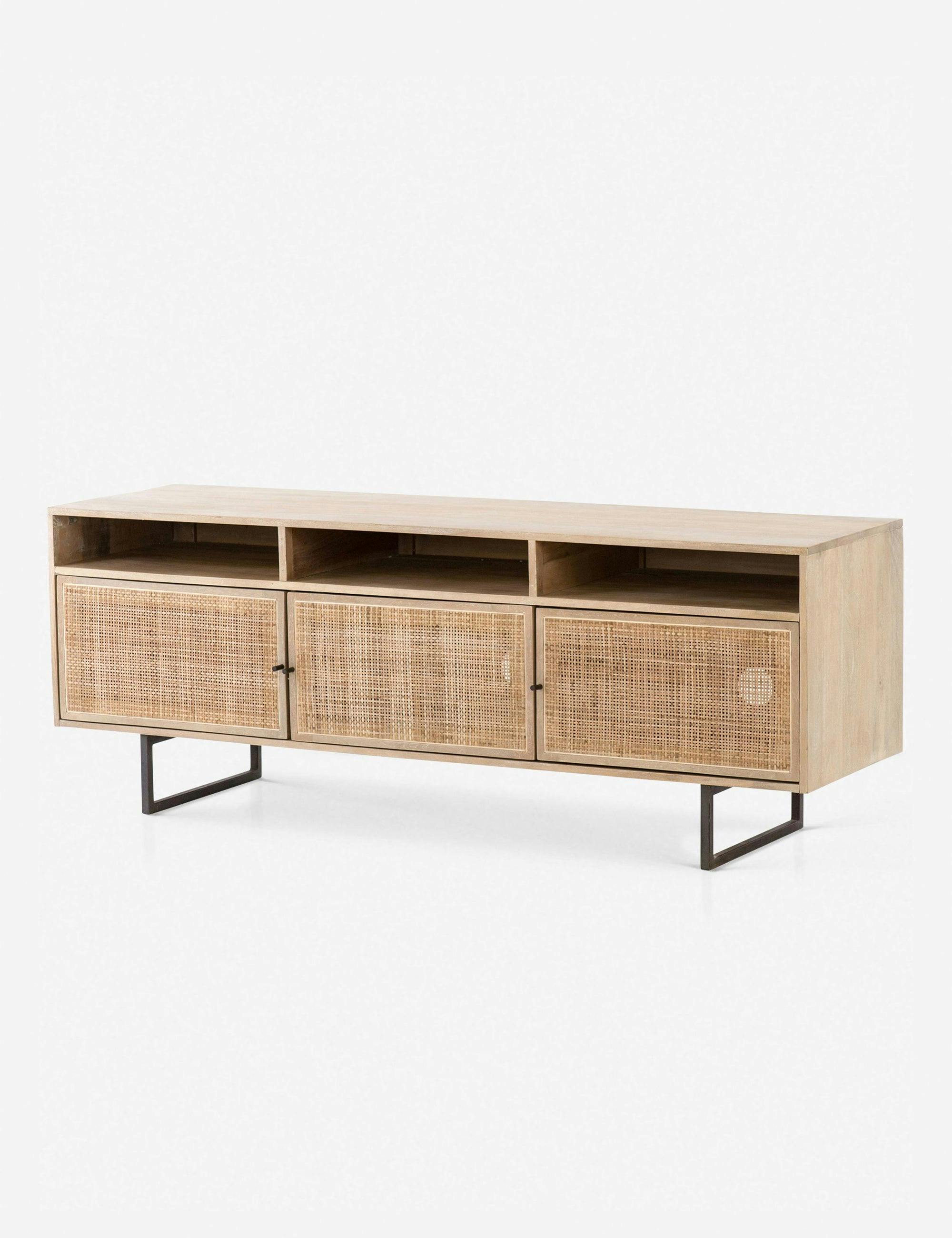 Carmel 65'' Brown Modern Media Console with Woven Cane Doors